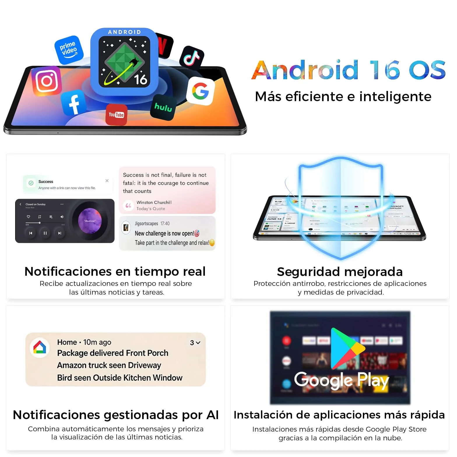 Android 16 Tableta,13.4 Pulgadas Tableta Grande Tablet con Octa-Core Processor, 32GB RAM + 256GB ROM, 10000mAh Batería,1920x1200 IPS, 2.4/5Ghz Dual WiFi/5+8MP/GPS/Gemini AI/Widevine L1