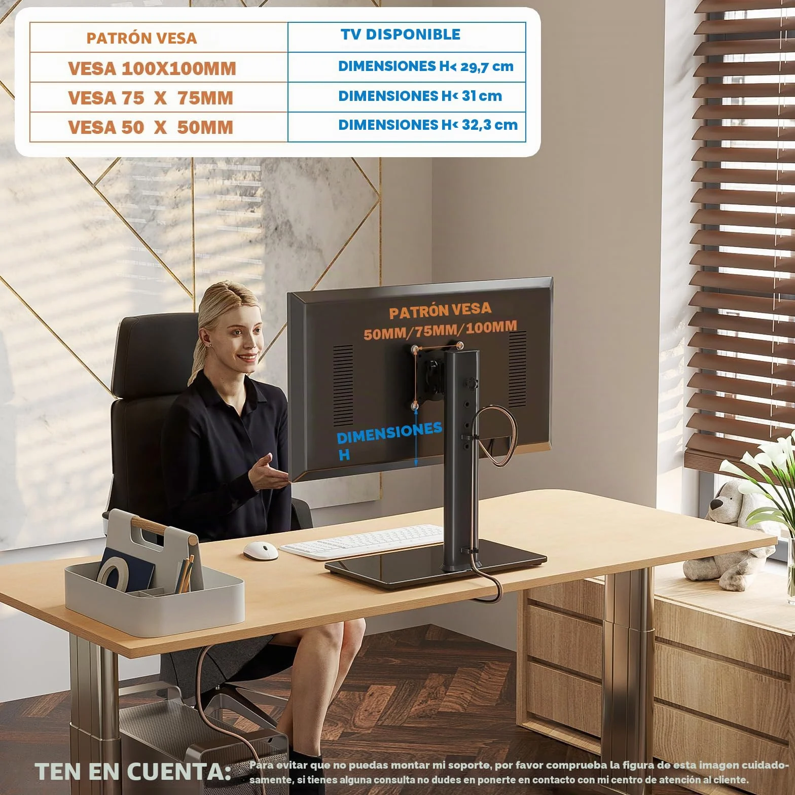 Hemudu Soporte TV Pie Universal 13 a 32 Pulgadas, Soporte TV Mesa Giratorio 100º, Soporte Monitor Altura Ajustable de 4 Niveles, Inclinable 25º, Rotación 360º, Max Peso 35 kg, Max Vesa 100x100 mm