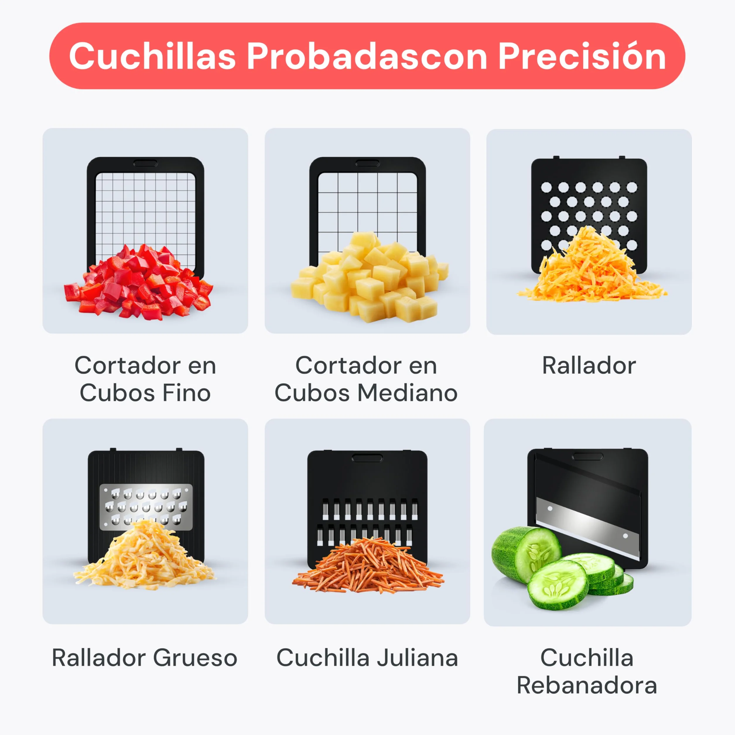 Fullstar Cortador de Verdura Mandolina Profesional 6-en-1 Blanco - Rallador Picadora Manual para Cebolla Pepino Patatas Queso