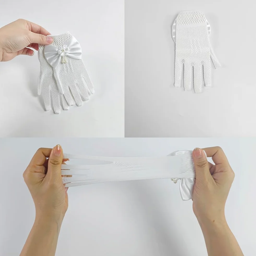 SwirlColor Guantes Blancos de Satén Organza para Niña Primera Comunión Boda Fiesta con Encaje Floral