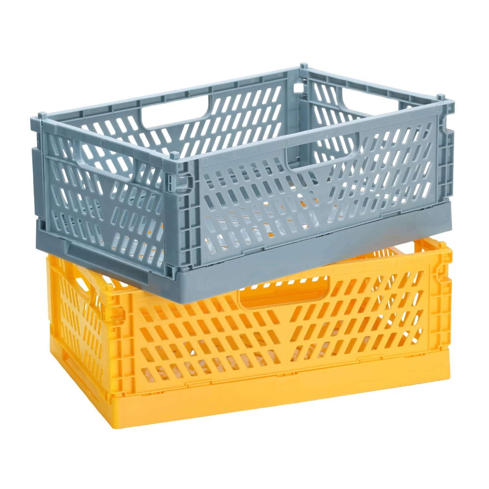 2 Pcs Cestas Almacenaje Plegable, Caja Plegable Plastico, Cajas Apilables, Caja de Plástico Plegable para oficina cocina escritorio organizador de almacenamiento(30,5 x 20 x 11,5 cm, amarillo/azul)