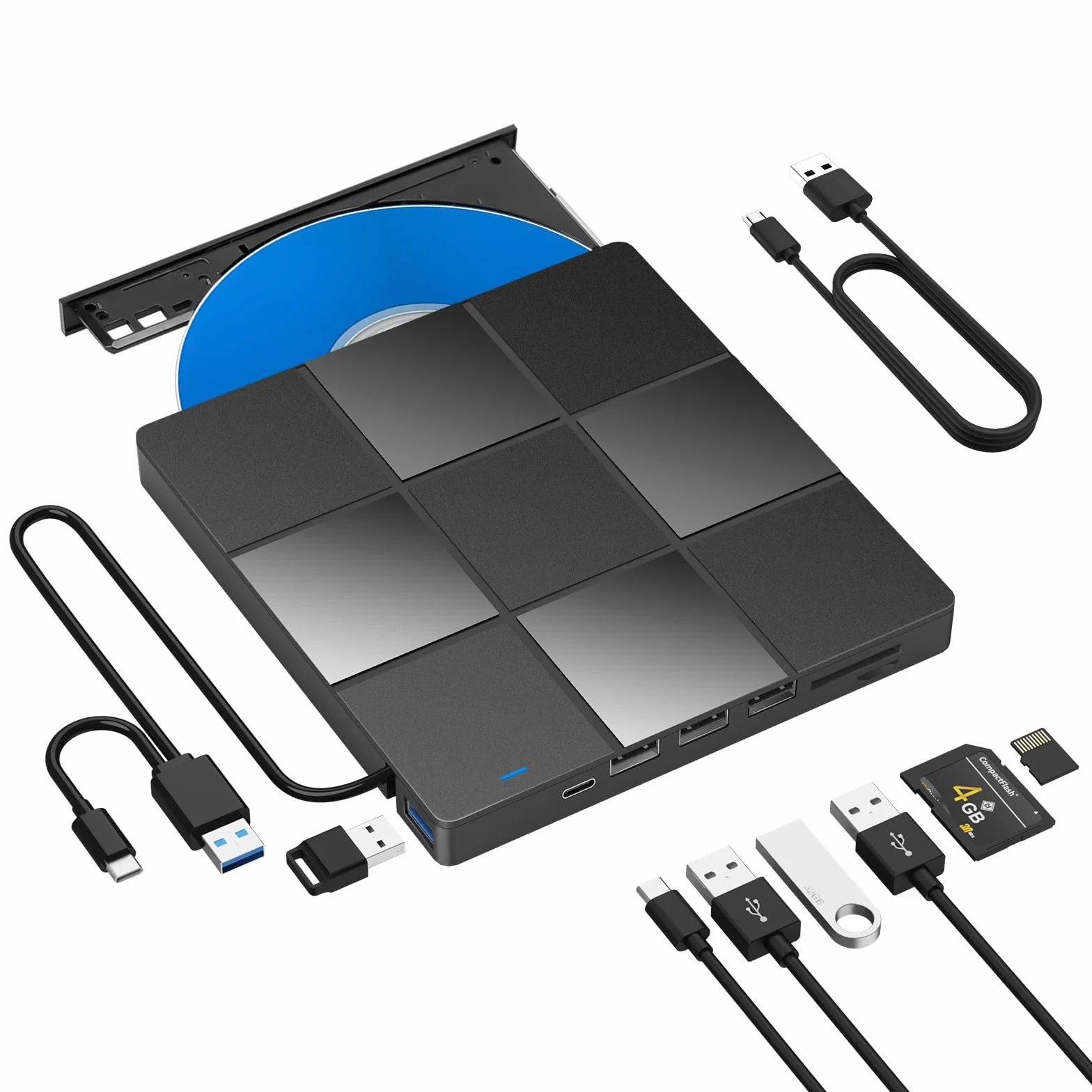 LMEN Grabadora de DVD CD Externa USB 3.0 y Tipo-C, Lector DVD/CD +/-R RW Externo con Ranura Tarjeta SD/TF Reproductor Grabador DVD ROM para PC/Portátil/ASUS/iMac/Lenovo/Windows 11/10/8/XP/Linux/Mac OS
