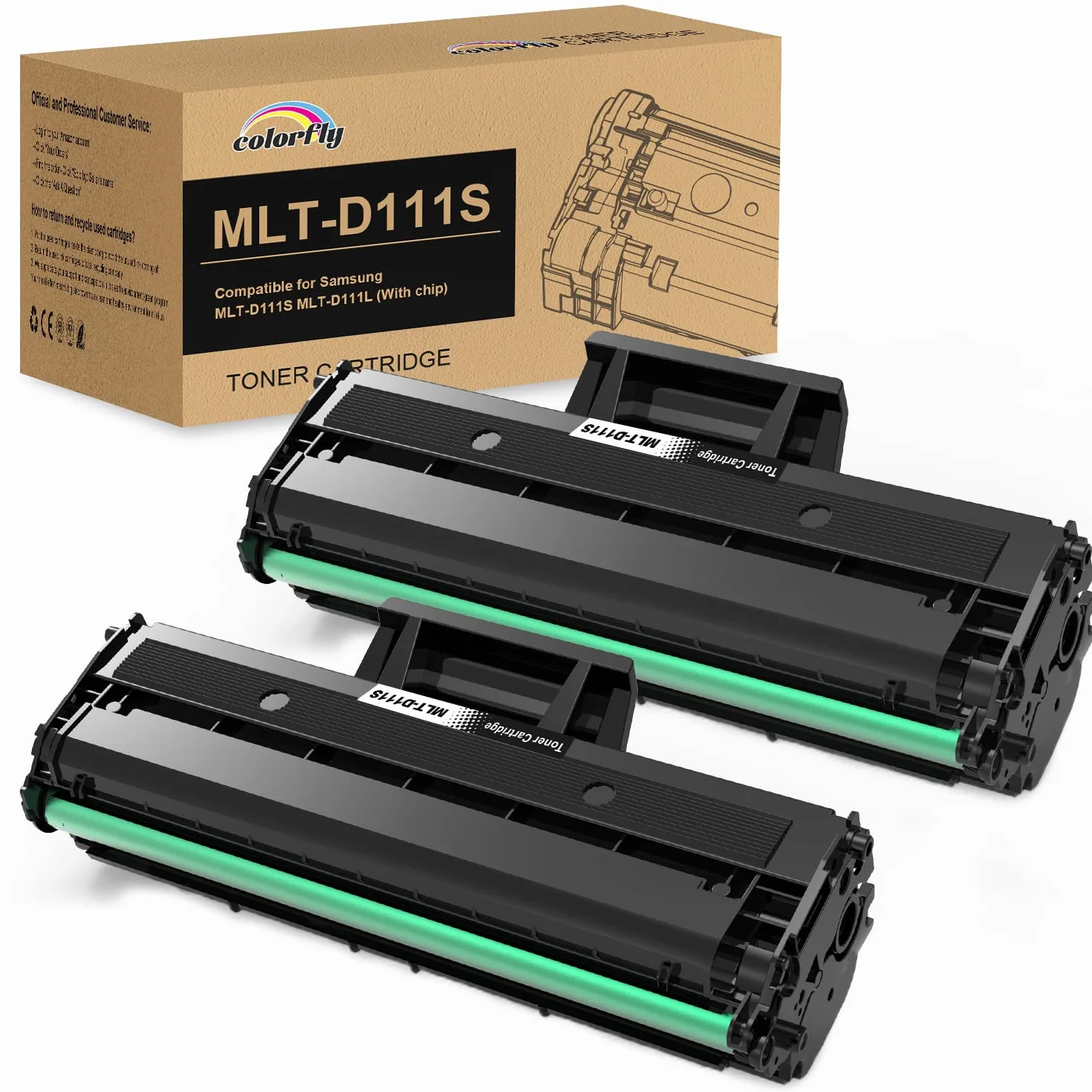 colorfly MLT-D111S Toner Compatible para Samsung MLT-D111S D111S D111L Cartuchos de tóner para Samsung Xpress M2070 M2022 M2020 M2026 M2026W M2022W M2020W SL-M2070 SL-M2070W SL-M2070F (2 Negro)