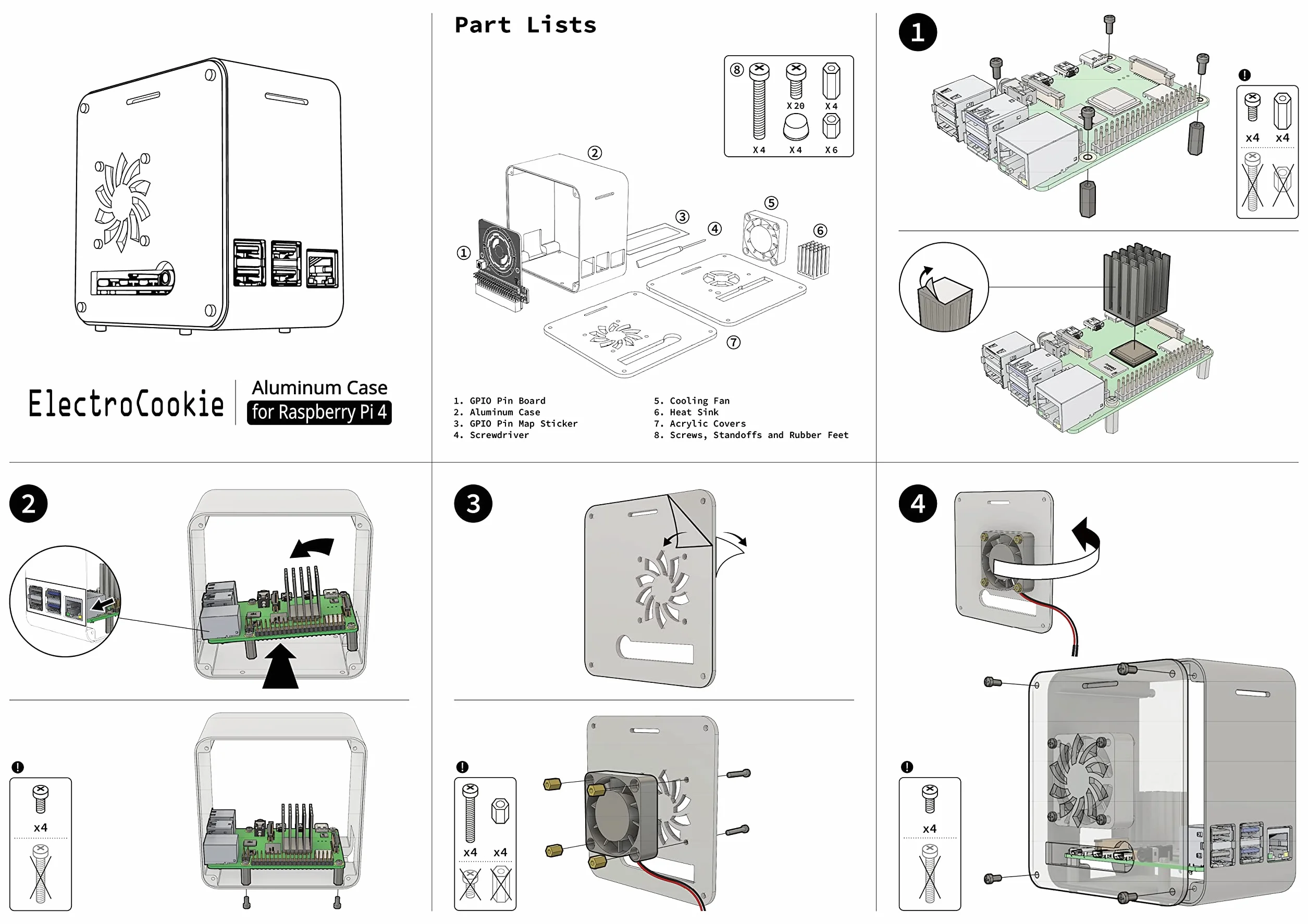 Funda ElectroCookie Raspberry Pi 4, minitorre de aluminio con ventilador de refrigeración y luz ambiental que cambia de color (negro mate y gris oscuro)