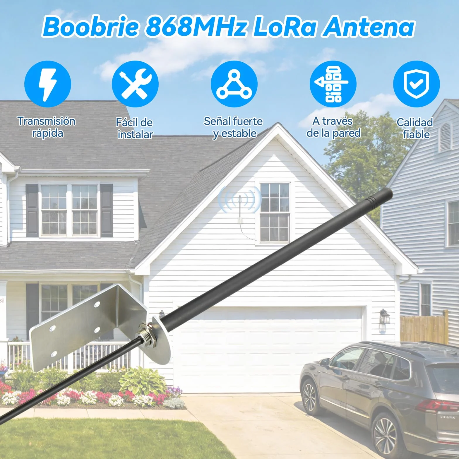 Antena Lora 868 MHz con Soporte de Pared Antena omnidireccional LoRaWAN con Cable RG58 de 3 m Compatible con Placas de Desarrollo Meshtastic ESP32 Lora V3, OLED y módulos Lora