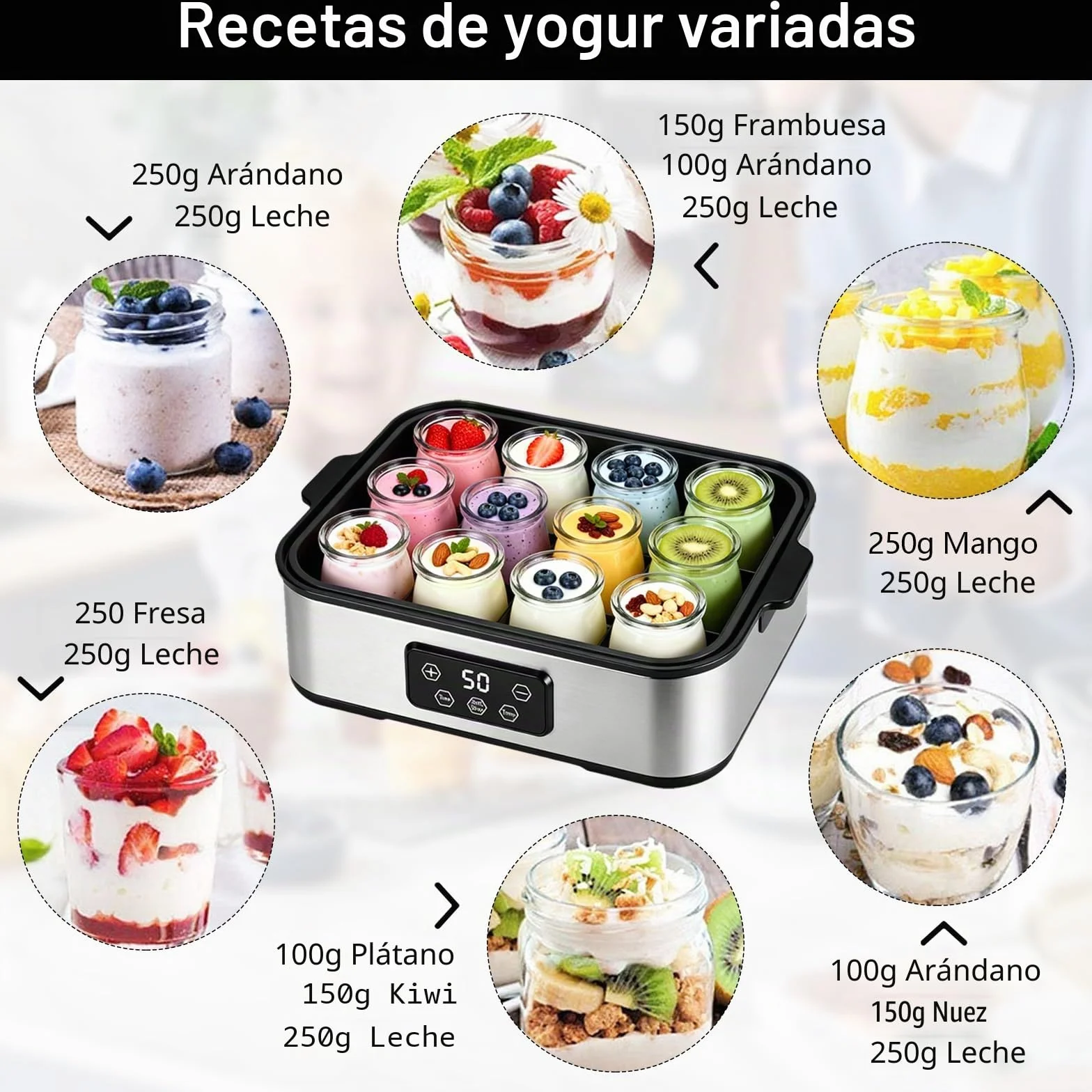 Yogurtera Digital 2,2 L, Máquina para Hacer Yogur con Tarros, Temperatura Constante 20-55 °C, 12 × 180 ml