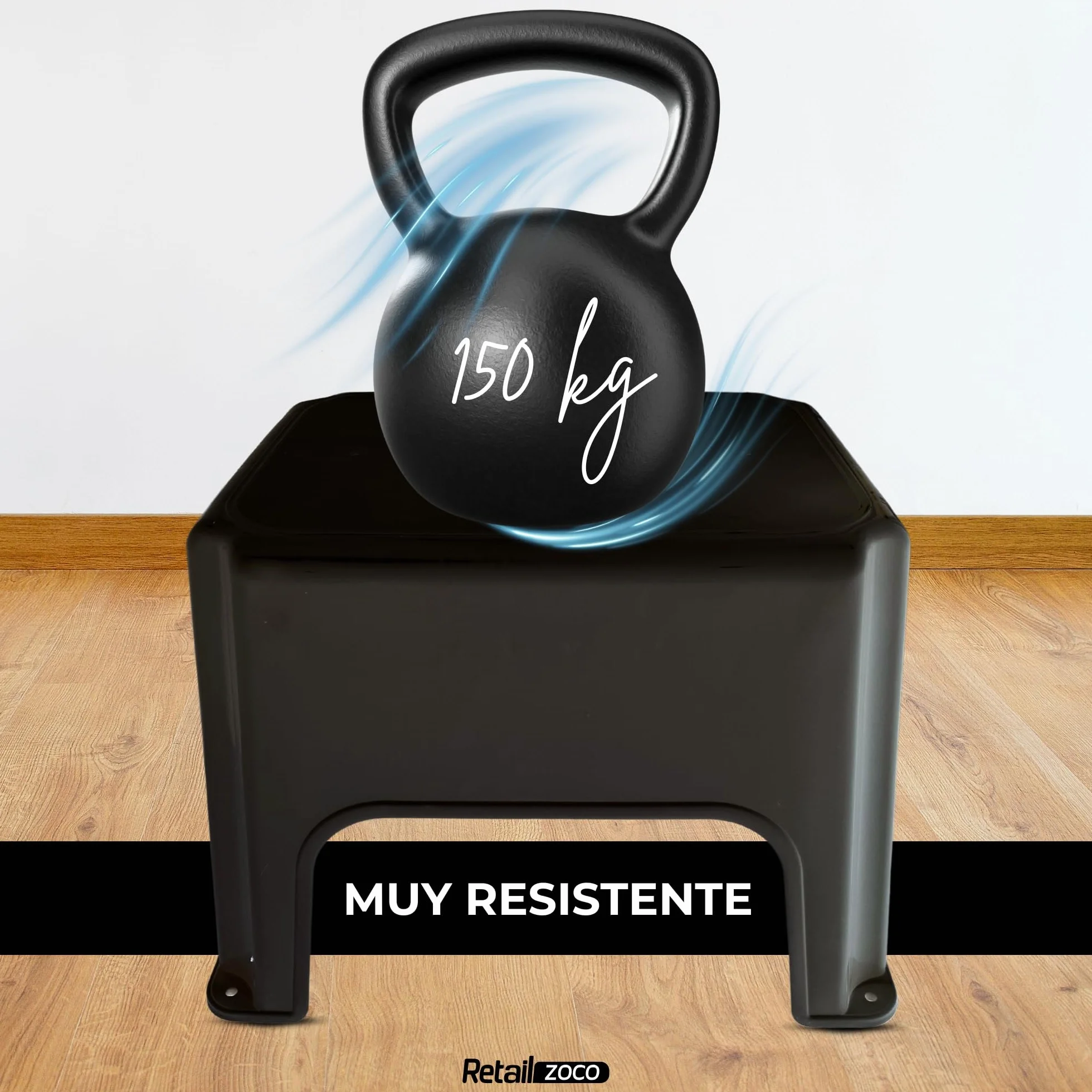 TECHZOCO Taburete de Plástico Apilable Multiusos, 150Kg, 28x35 cm, Negro
