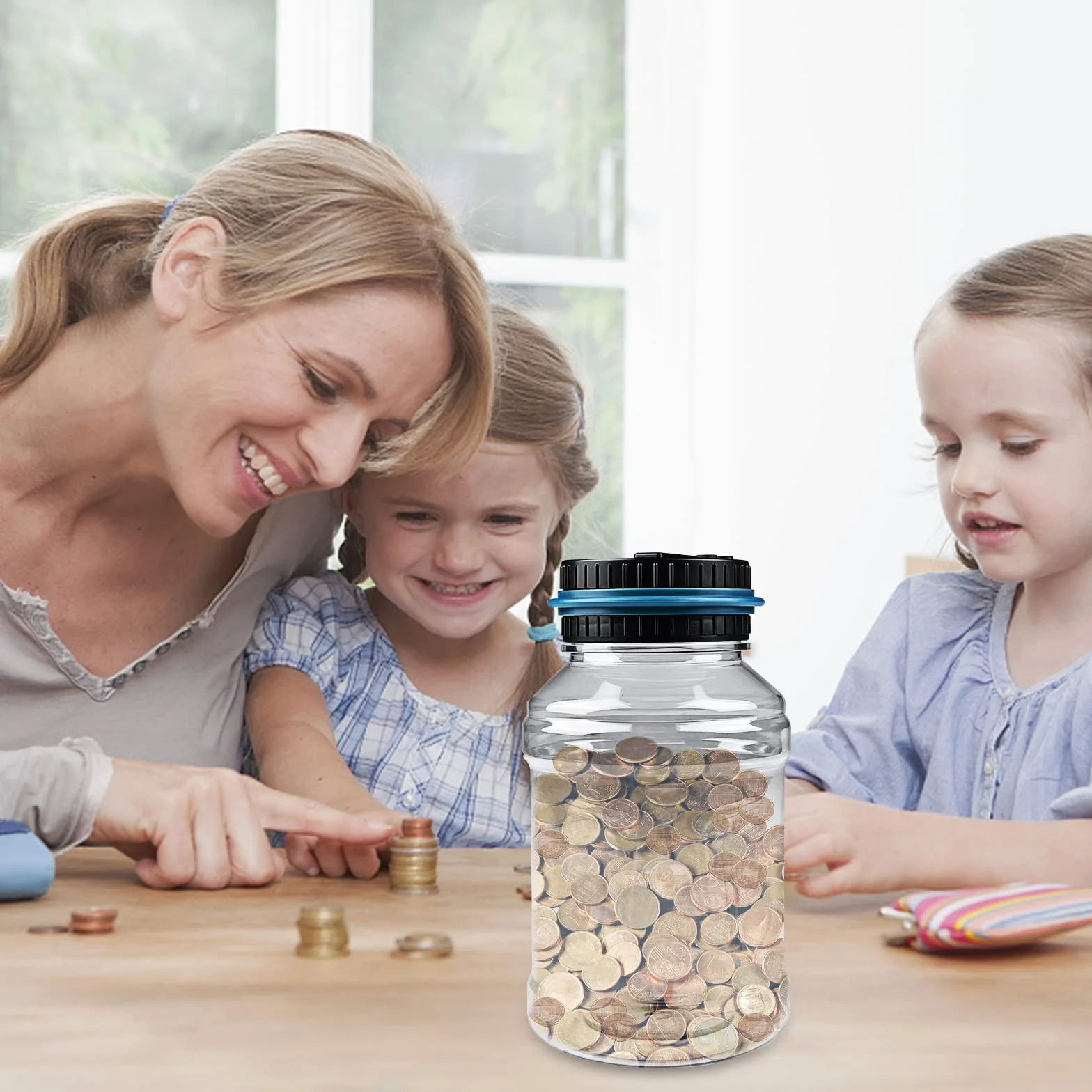 Hucha Electrónica Adulto con Pantalla LCD, Contador Automático de Monedas Euros, Alcancía Digital Transparente Gran Capacidad Caja de Dinero (1.8L)