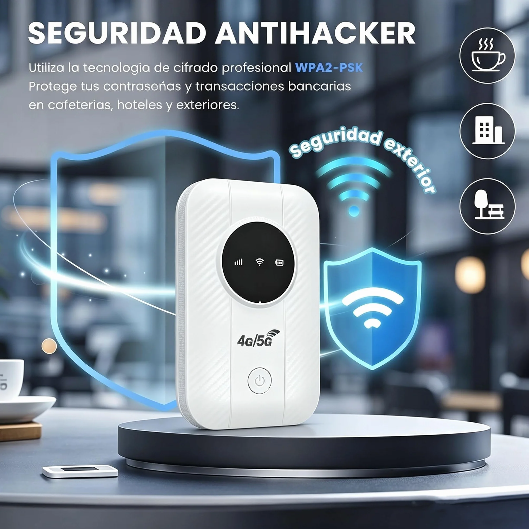 Router WiFi Portátil 4G/5G Desbloqueado con Ranura SIM, Conexión para 10 Dispositivos, Cobertura 4G/5G, Compatible con Todos los Operadores, Seguridad WPA2, Ideal para Viajes y Teletrabajo