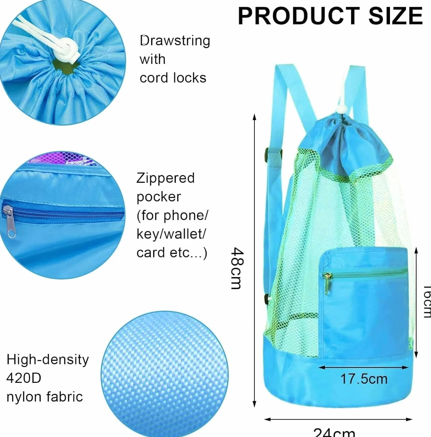 KIMHOME Bolsa para juguetes de playa grande malla plegable drena arena agua