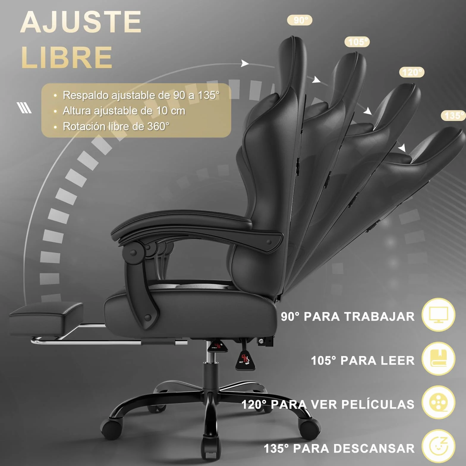 TRIUMPHKEY Silla Gaming Ergonómica con Masajeador, Reclinable 90-150°, 150 kg, Negro