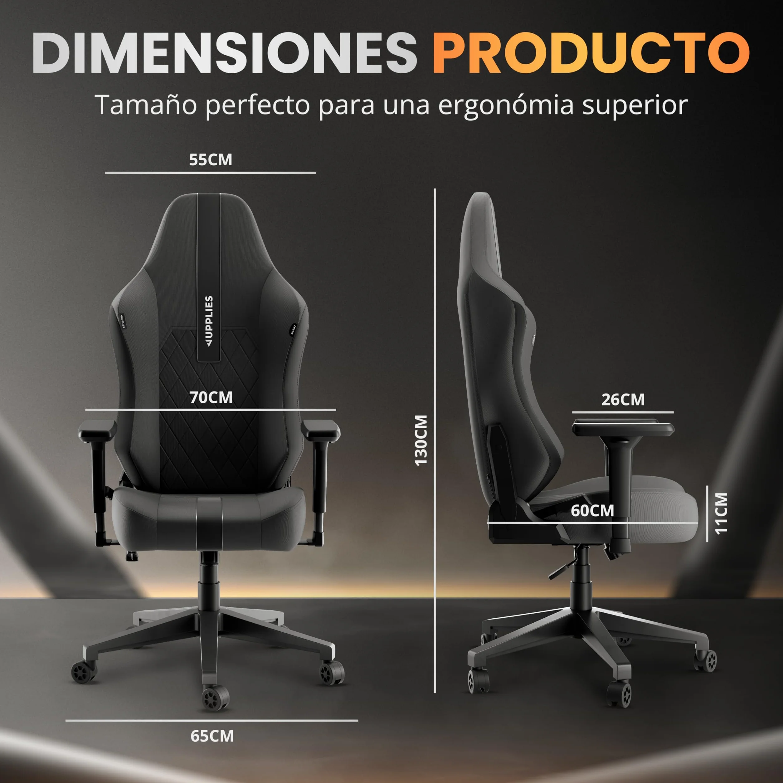 Silla Gaming Premium Ergonómica Reclinable 160° Cojín Viscoelástico Reposabrazos 4D Base Hierro Reforzada Negra