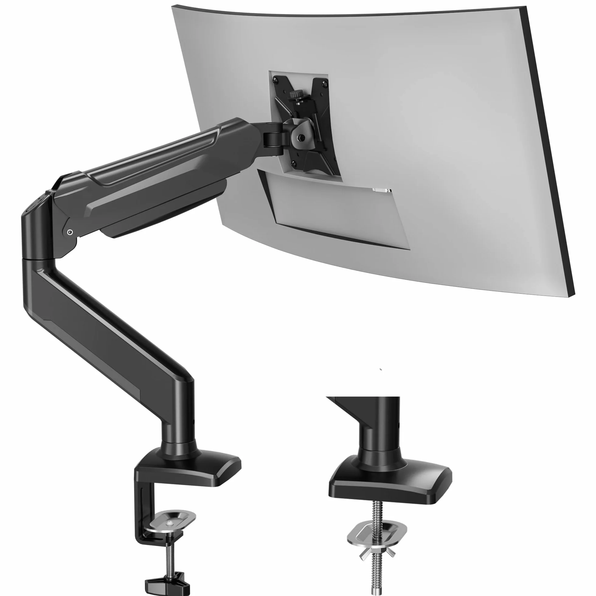 BONTEC Soporte Monitor de Escritorio para Pantallas 13-32" con Inclinación, Giro y Rotación 360°, Brazo Monitor Ergonómico con Resorte de Gas, VESA 75/100 mm, hasta 9 kg, Montaje con Abrazadera y Ojal