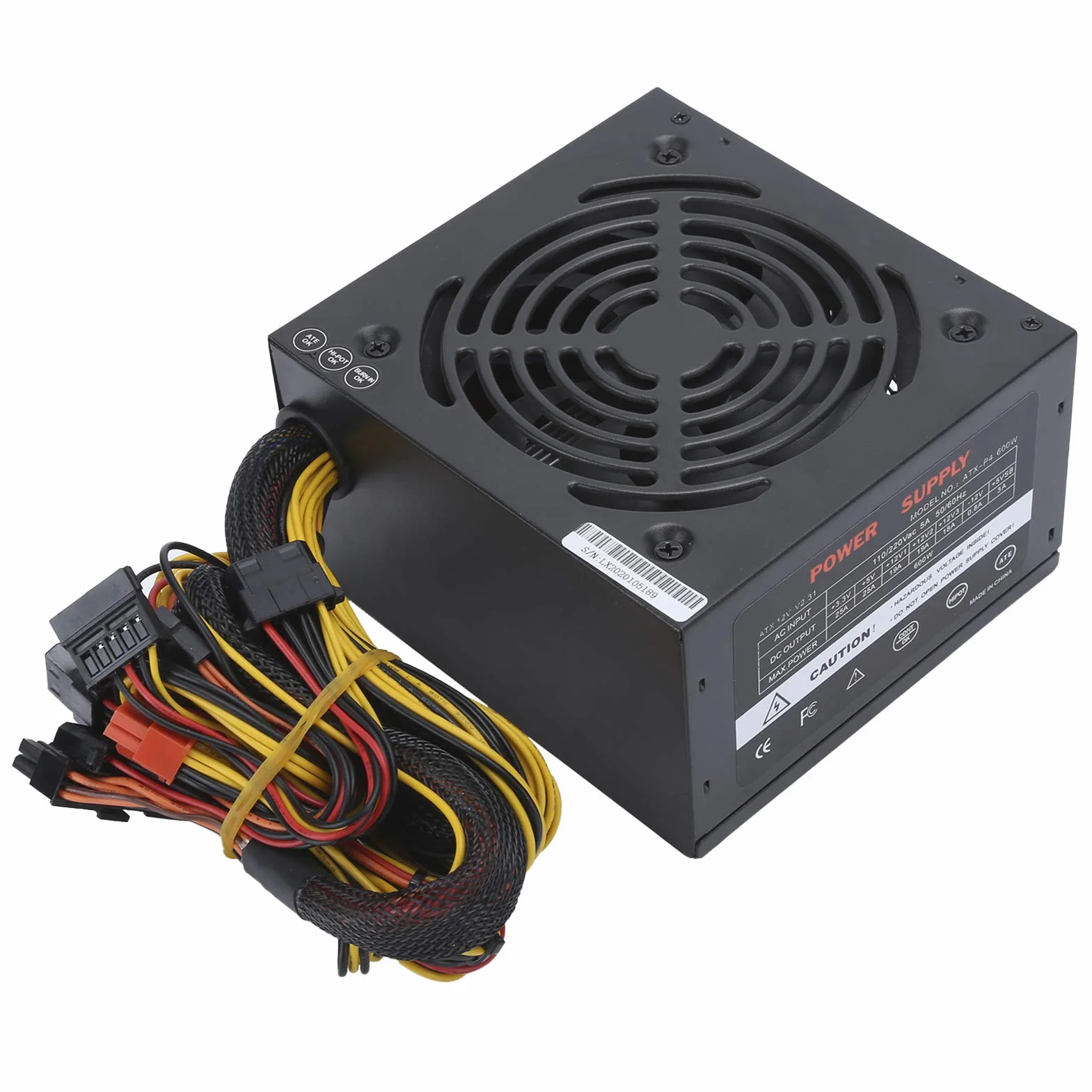 600W Fuente de Alimentación,5.5 Pulgadas de Ventilador Silencioso Fuente de Alimentación para Computadora,ATX-600W 24 Pin Fuente de Alimentación con Manual Ajustable Fan,Accesorio de Escritorio(Negro)
