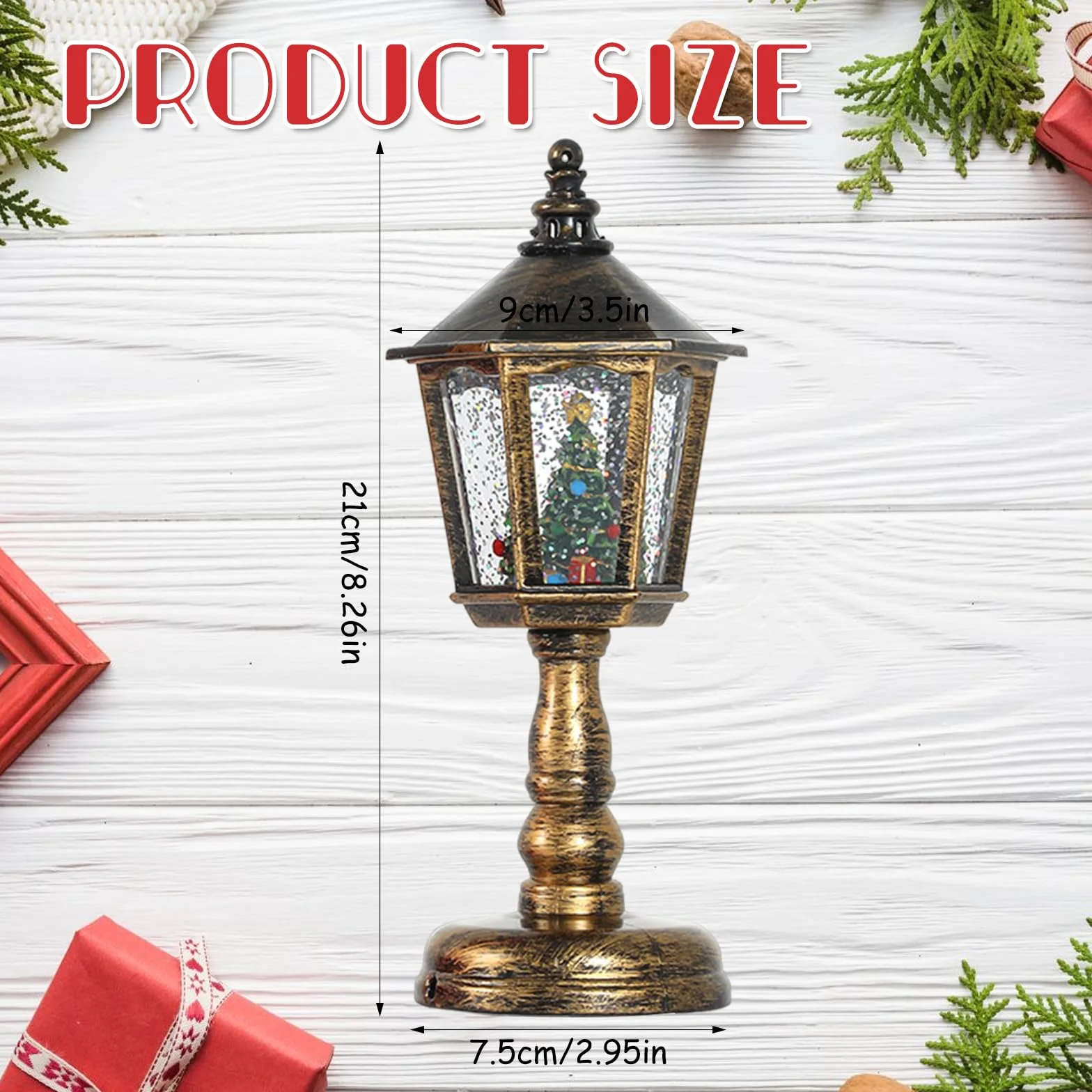 Farolillo de Navidad LED con Bola de Nieve, Música y Luz Blanca Cálida