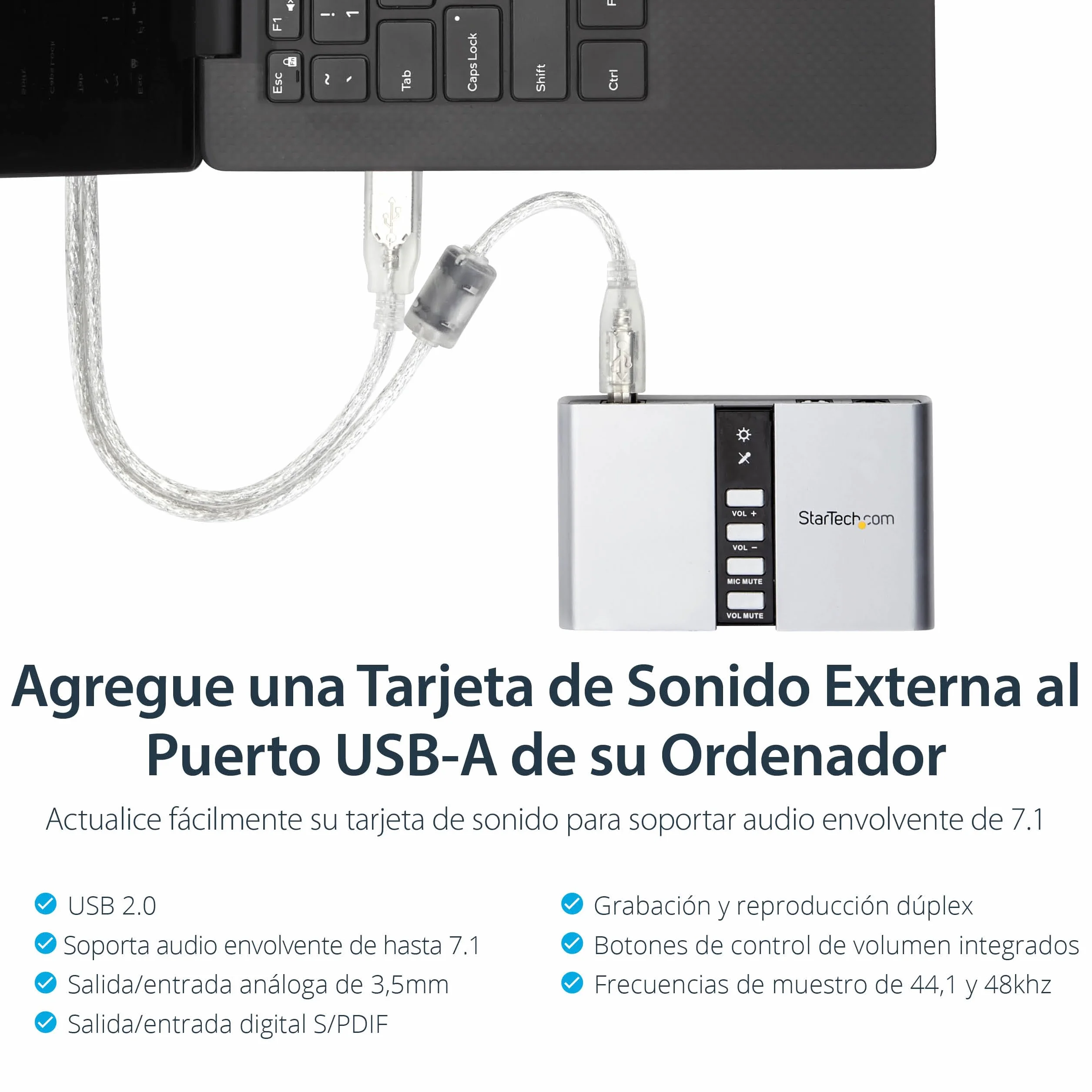 StarTech.com Tarjeta de Sonido 7.1 USB Externa Adaptador Conversor puerto SPDIF Audio Digital Óptico Toslink® - USB B - Mini-Jack