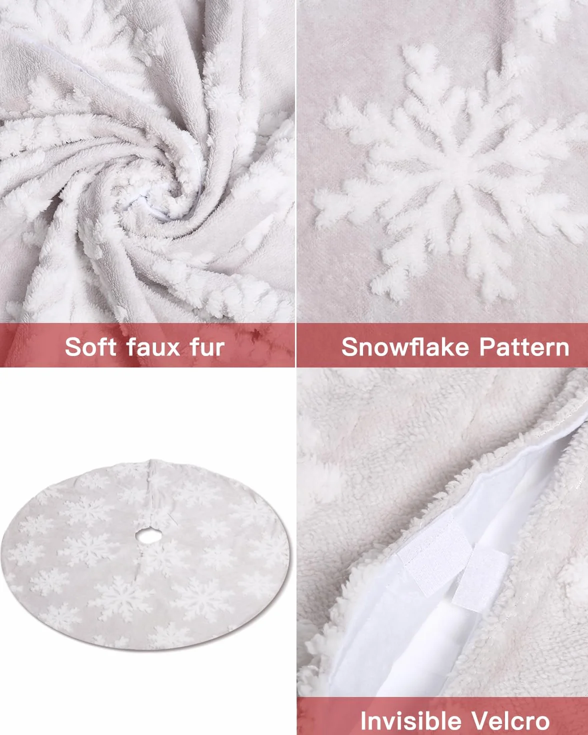 Falda de Árbol de Navidad 122CM Blanca con Copos de Nieve Gris 48 Inches