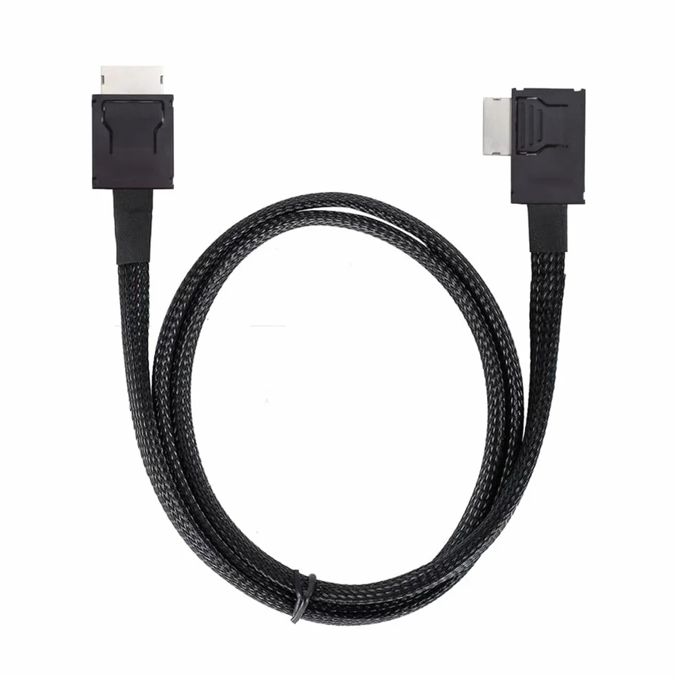 Cable activo de datos OcuLink PCIe 4.0 PCI-Express SFF-8611 4i a SFF-8611 en ángulo izquierdo de 90 grados para eGPU SSD de 50 cm