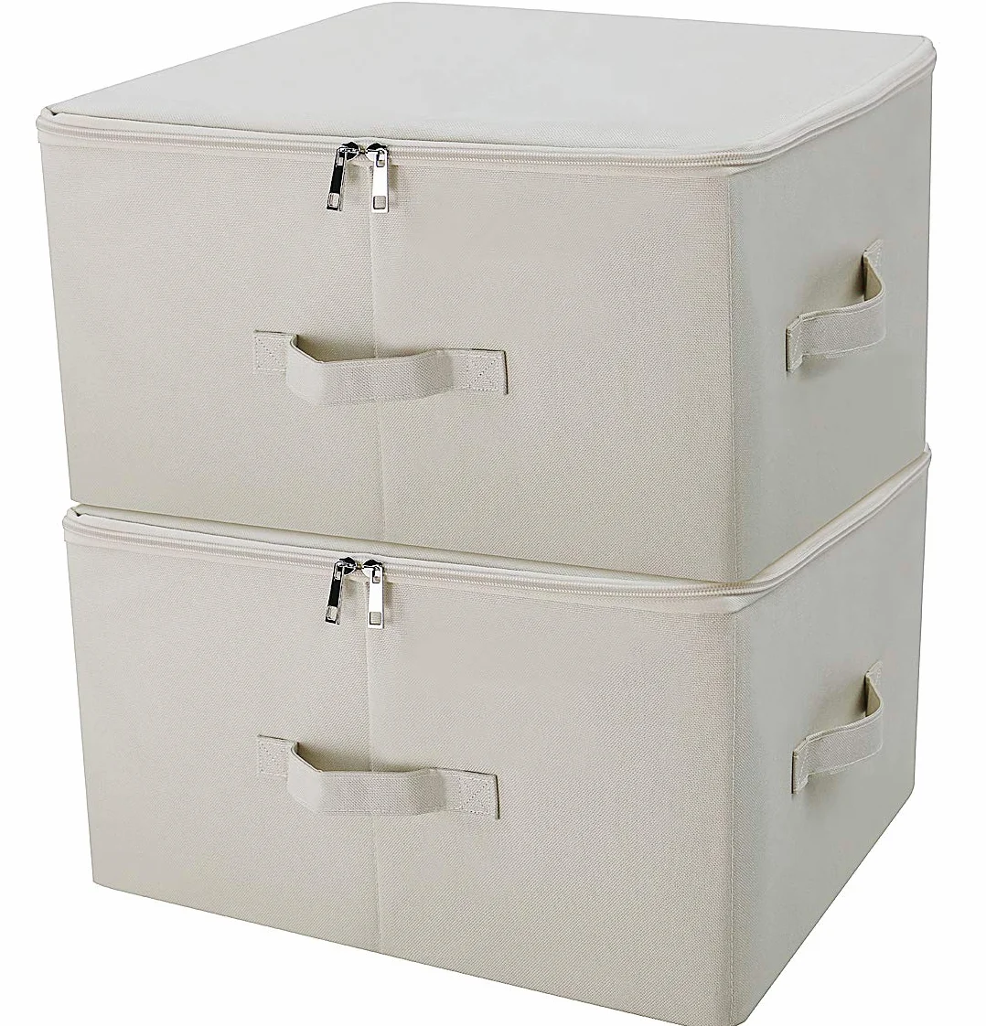 iwill CREATE PRO Contenedores de almacenamiento de lino plegables Jumbo, Tide Up Your Closet, conveniente compartimiento de almacenamiento con tapa, Beige, paquete de 2