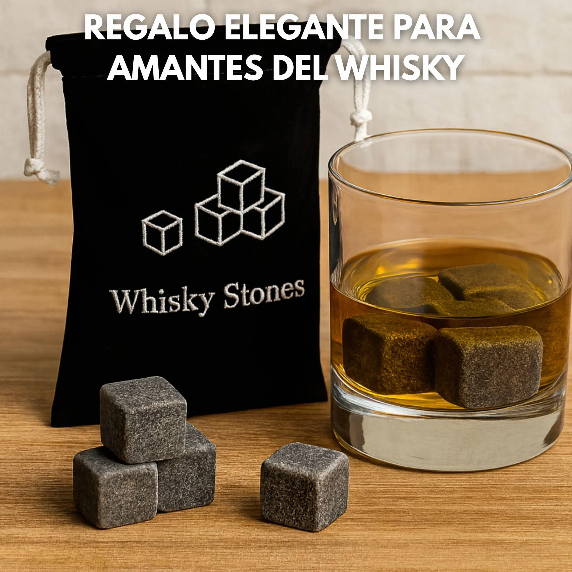 Set de 9 Cubitos para enfriar Piedras el Whisky, Whiskey Stones Esteatita Natural, para Enfriar Whiskey Vino y te sin sobre-enfriar ni Diluir, incl. Bolsa para Guardarlas – gris