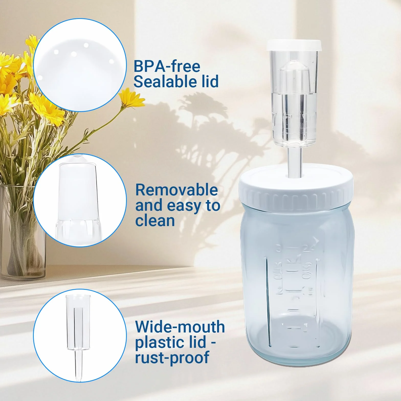 Juego de 2 vasos de fermentación de 1 litro con esclusa de aire, cristal transparente para kimchi y encurtidos