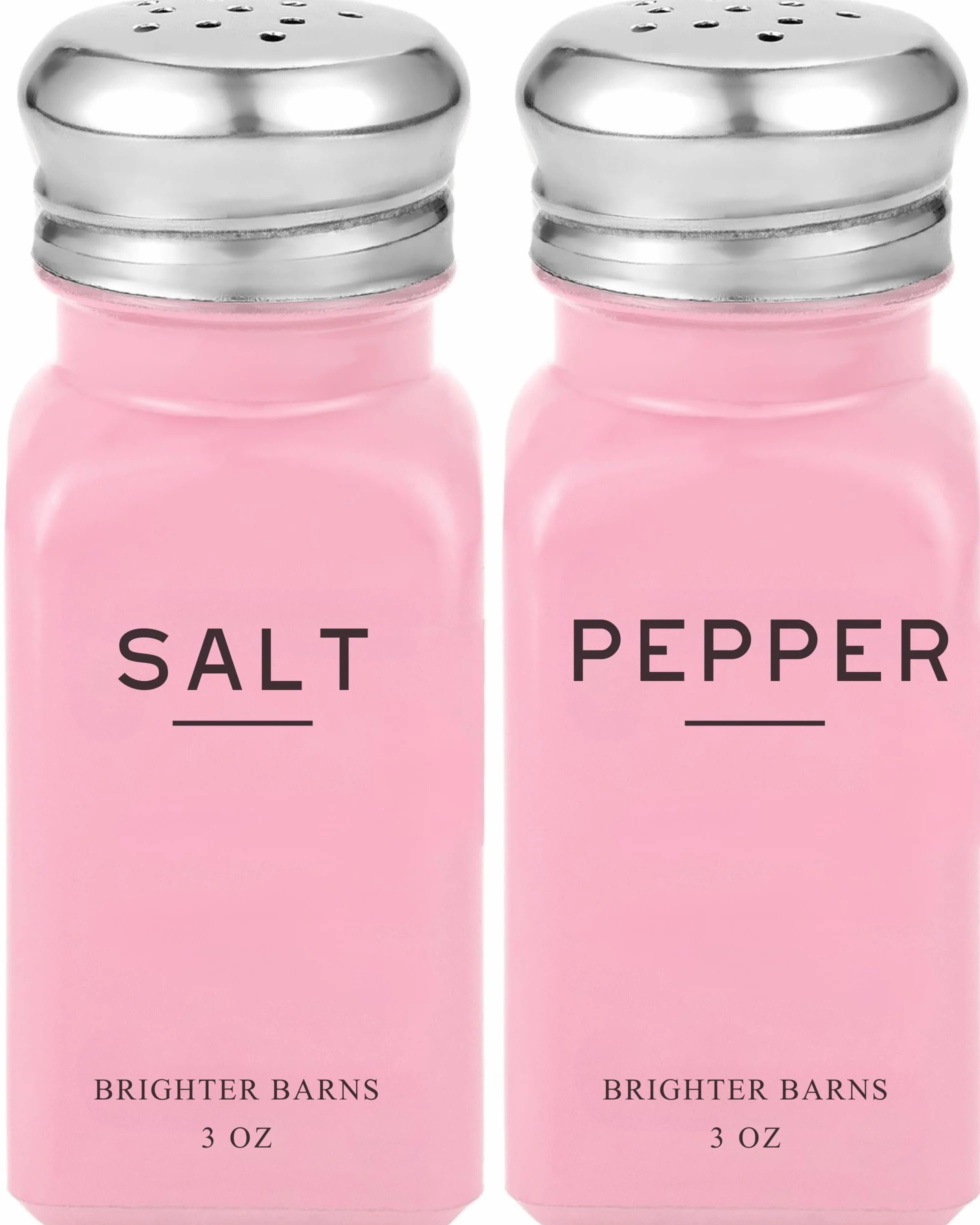 Brighter Barns - Juego de salero y pimentero rosa – Accesorios de cocina rosados – Bonito juego de sal y pimentero con tapas de acero inoxidable – Decoración rosa – Esenciales de cocina rosa para