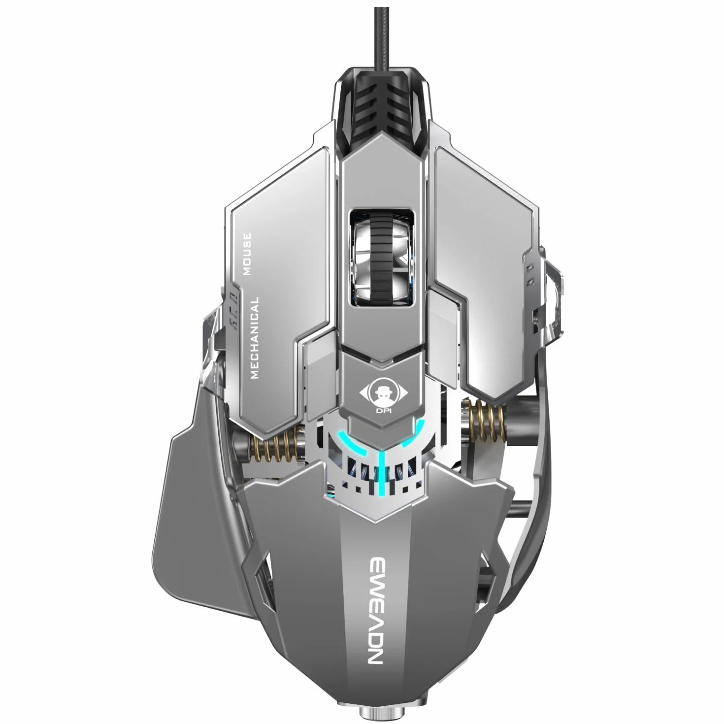 SEUNKWANG EWEADN G5 - Ratón para juegos con cable, ergonómico RGB, 12800 DPI ajustables, 9 botones macro programables con llave de disparo rápido compatible con PC/portátil/Windows-gris y blanco