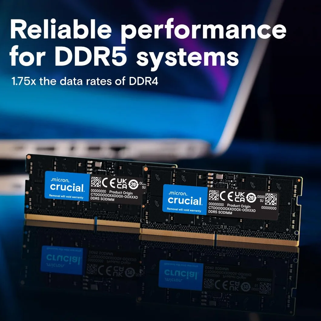 Crucial RAM DDR5 32GB 5600MHz SODIMM, Memoria para Ordenador Portátil/Laptop, Mini PC, (o 5200MHz / 4800MHz) CL46 - CT32G56C46S5