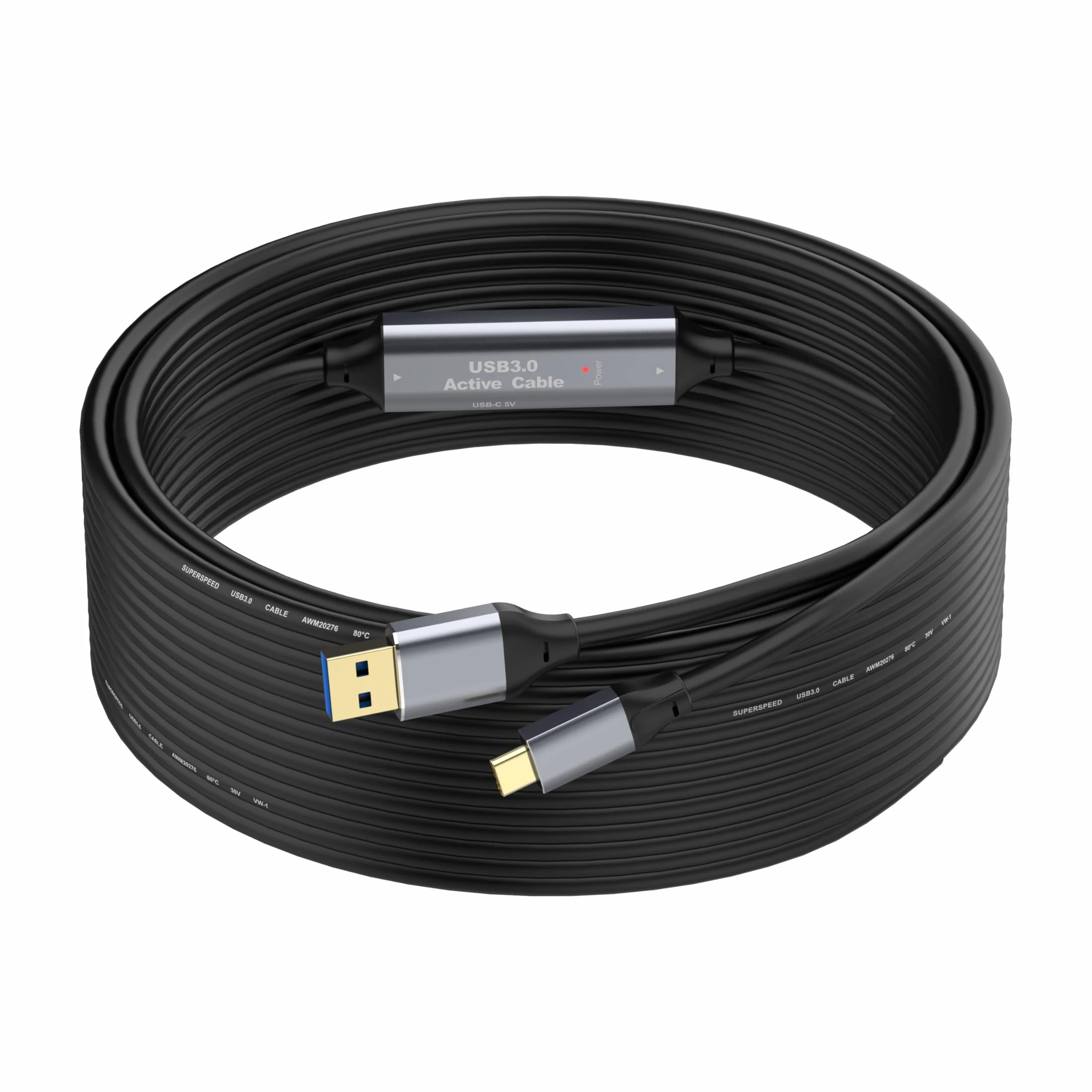 Cable de extensión USB 3.0 de 20 m, cable USB-A a USB-C/tipo C con 2 amplificadores de señal, transferencia de datos de 5 Gbps y alimentación para MacBook, portátiles, cámaras, impresoras