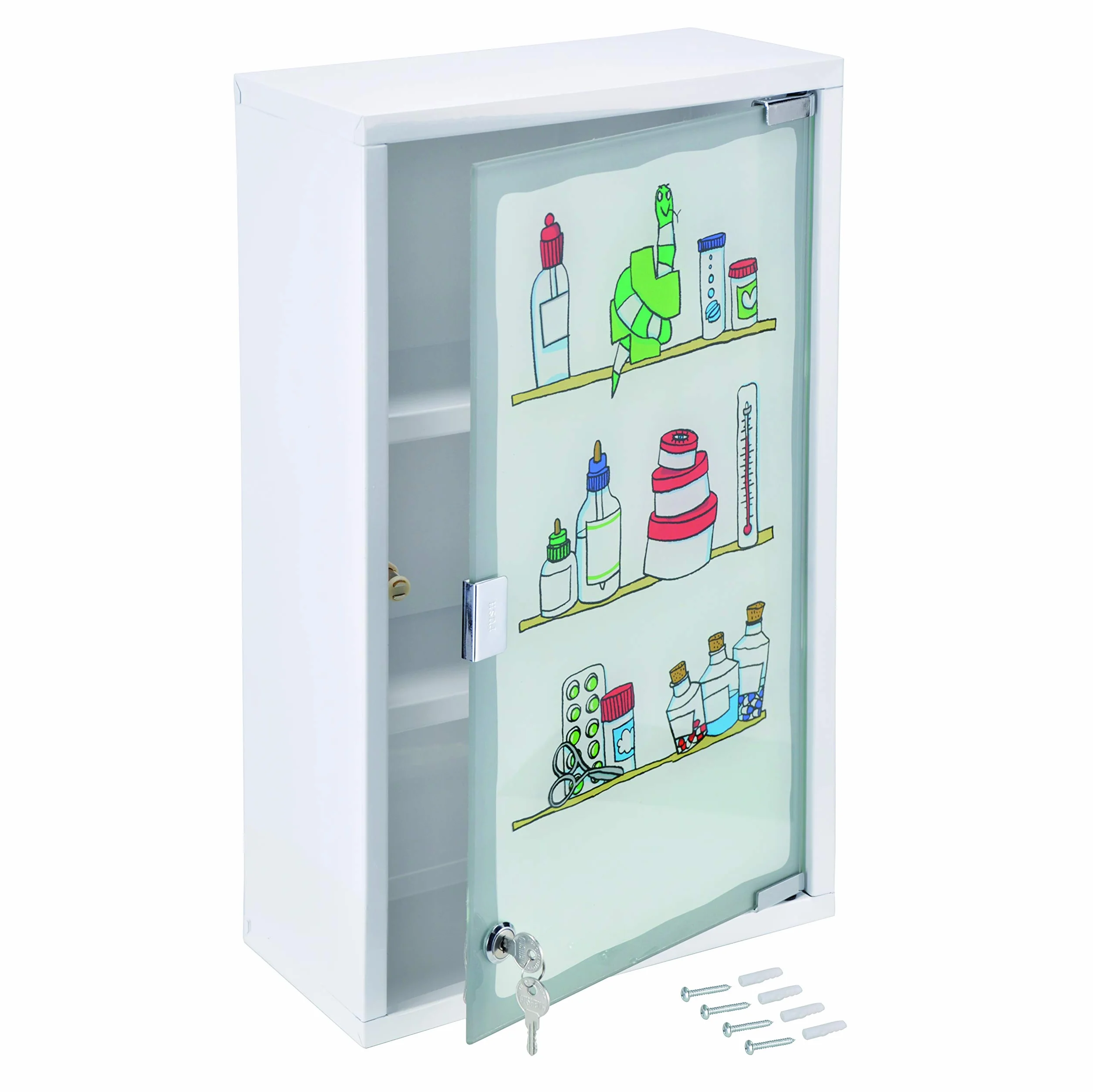 Armario Medicinal de Metal con Puerta de Cristal y Cerradura Blanco