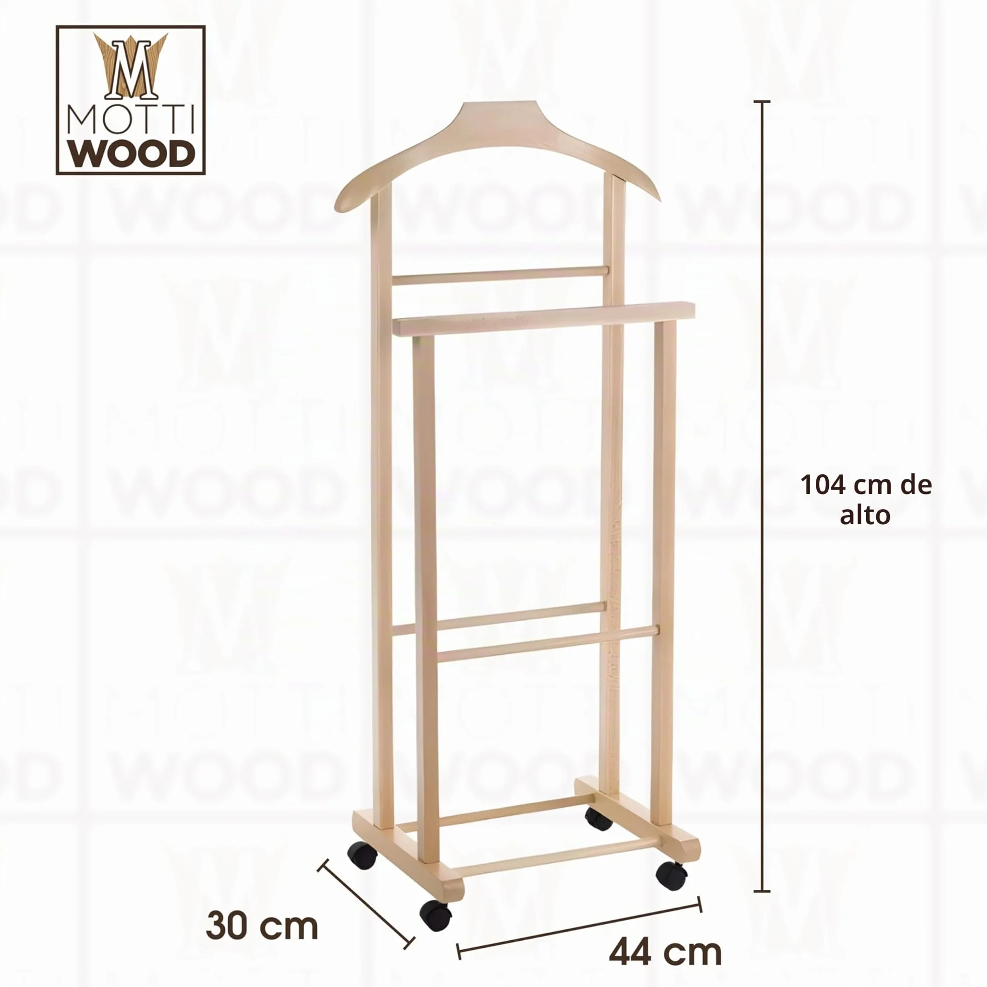 Galán de noche perchero dormitorio madera haya natural Servo Mudo doble 4 ruedas fabricado Italia