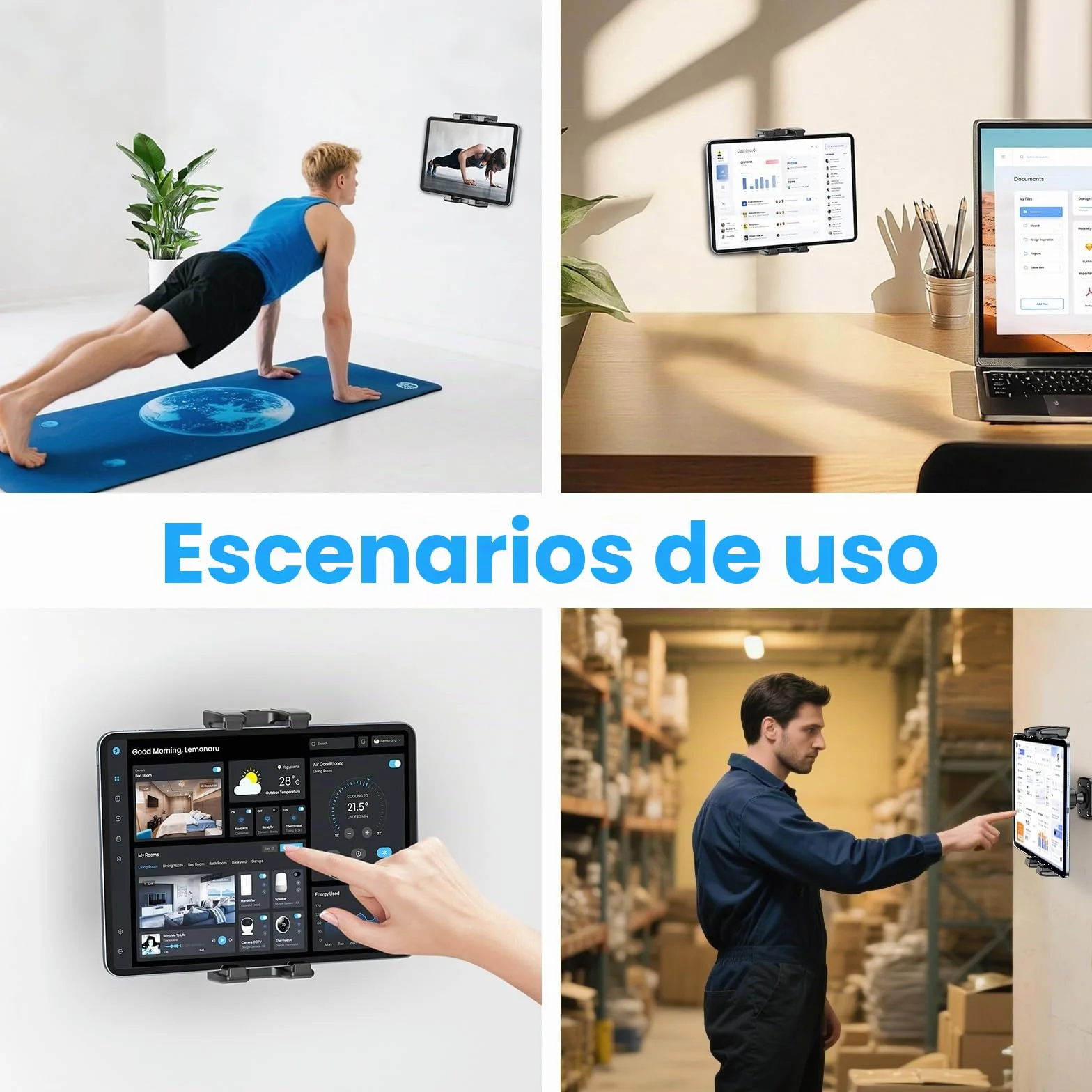 OHLPRO Soporte Tablet Pared, Soporte de Pared para iPad Rotación de 360°, Soporte de Pared Ajustable Compatible con 5-13" iPad Pro Mini Air iPhone 17 Galaxy Tab Kindle Fire Switch, para Barco Armario