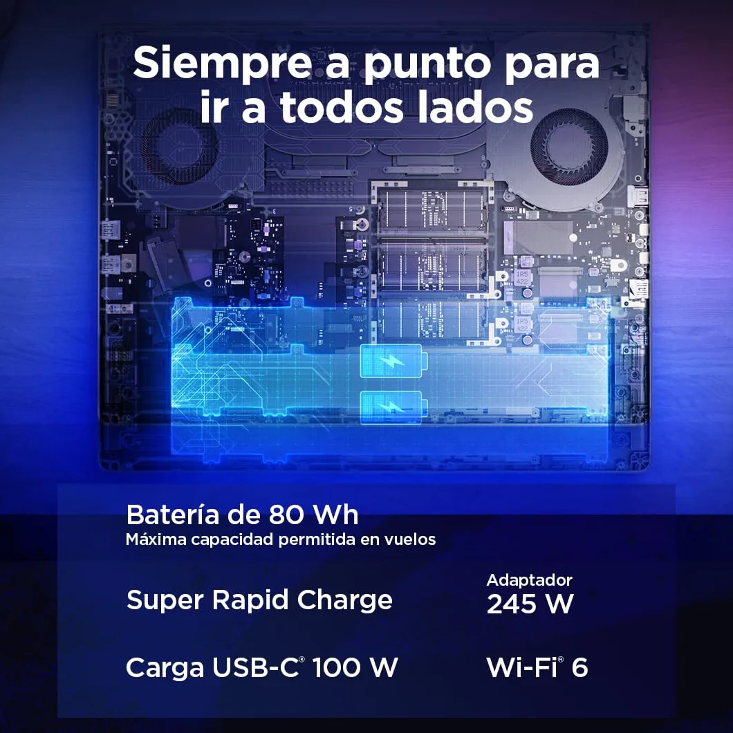 Lenovo Legion Pro 5 Gen10– Portátil Gaming IA 16" WQXGA (Intel Core i9-14900HX, NVIDIA GeForce RTX 5070, 32GB RAM, 1TB SSD, 240Hz, WiFi 6, Sin Sistema Operativo) QWERTY RGB 24 Zonas Español – Negro