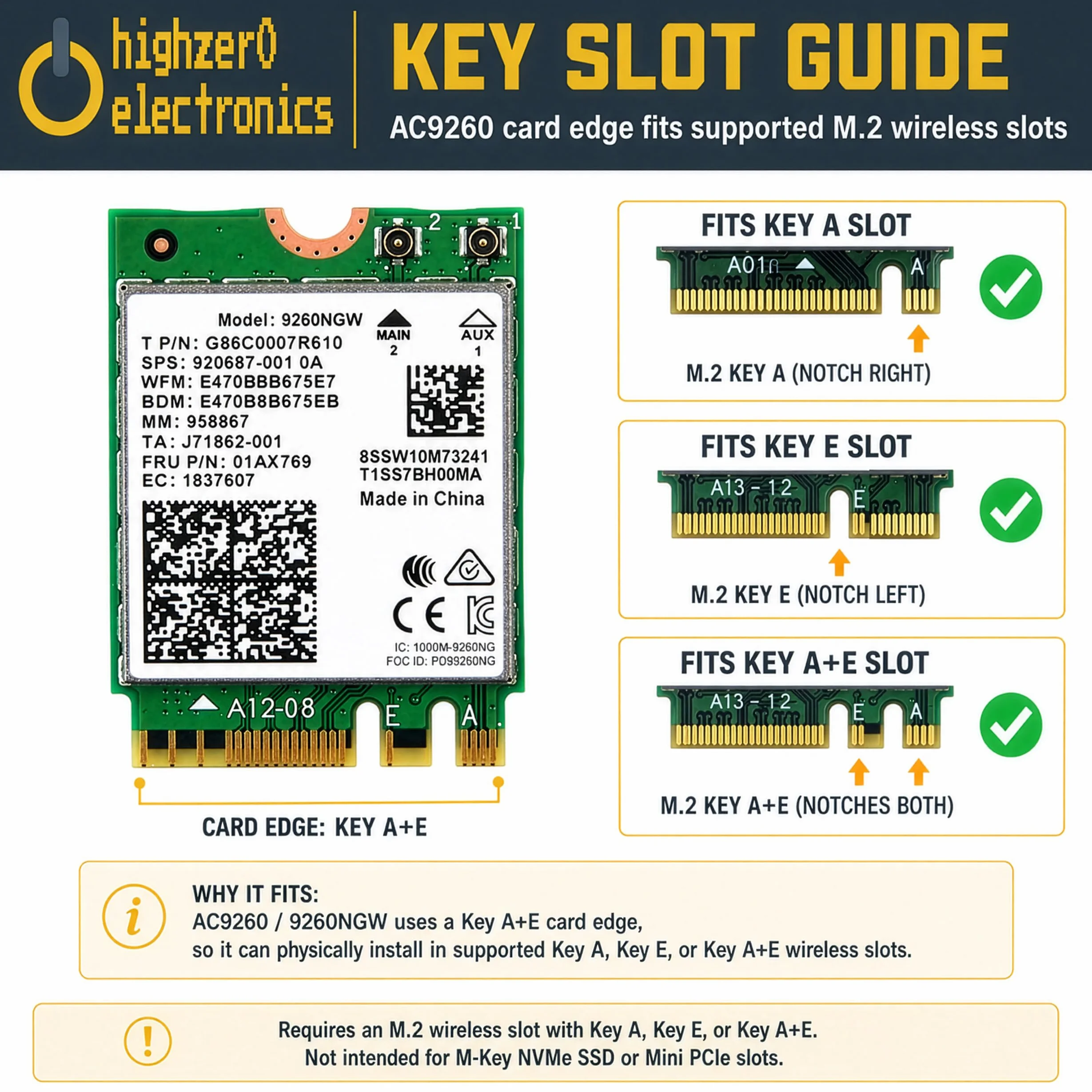 AC 9260 802.11ac M.2 Bluetooth 5.1 Legacy Network Card | WiFi 5 up to 1.73Gbps, MU-MIMO | Compatible with Intel, AMD, Linux & Windows 10/11 | 9260NGW WiFi Adapter