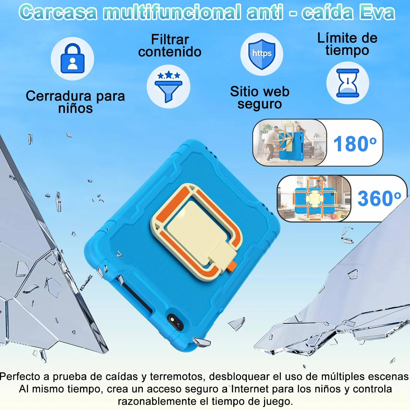 Tablet 10 Pulgadas Android 15 Gemini AI 30+128GB Octa-Core GPS WiFi 6 Widevine L1 8000mAh Control Parental Azul