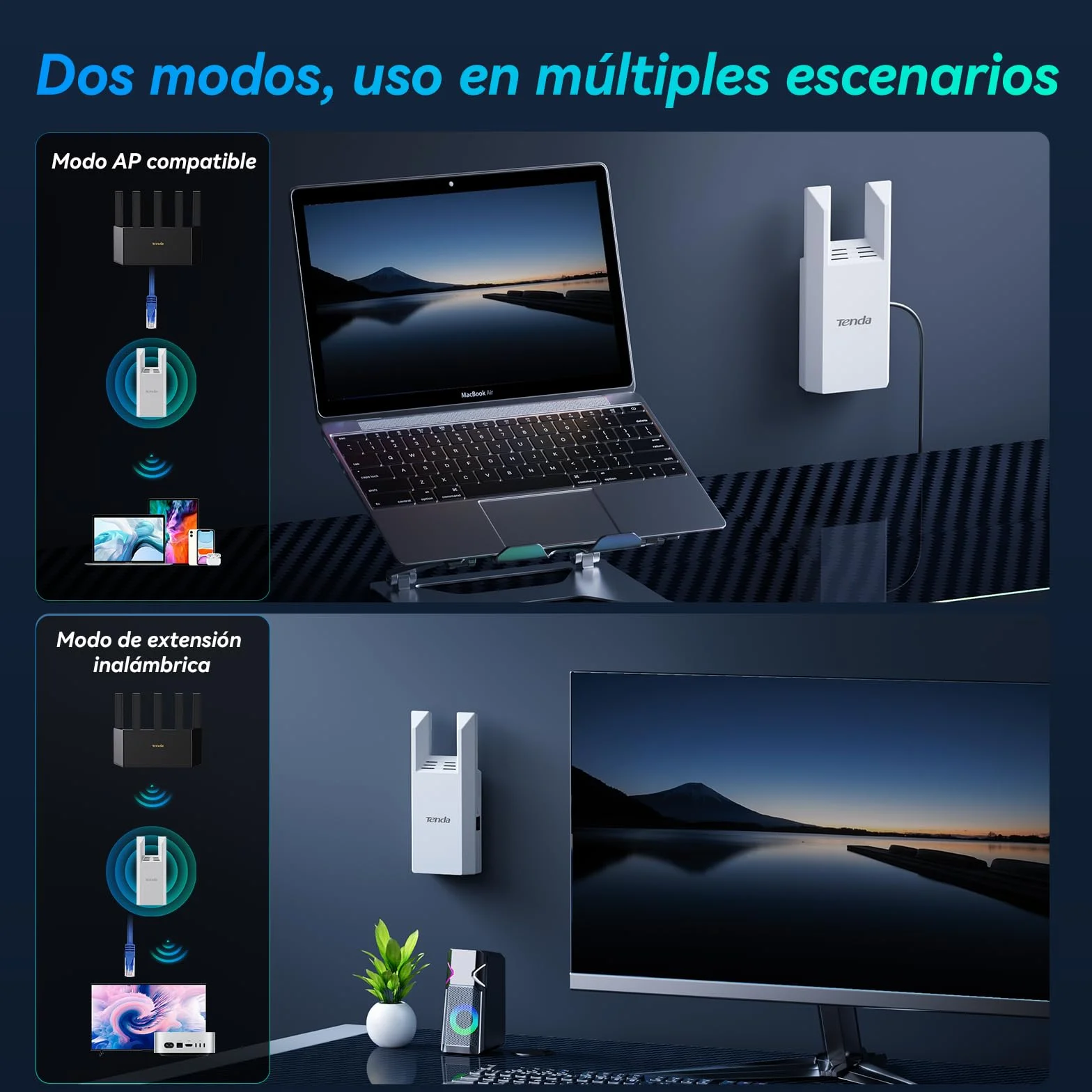Tenda A18 Pro AC1200 Repetidor WiFi con Puerto Gigabit, Extensor de WiFi Doble Banda 2.4/5 GHz, Amplificador Señal WiFi hasta 150 m², Modo Ap, Instalación Fácil