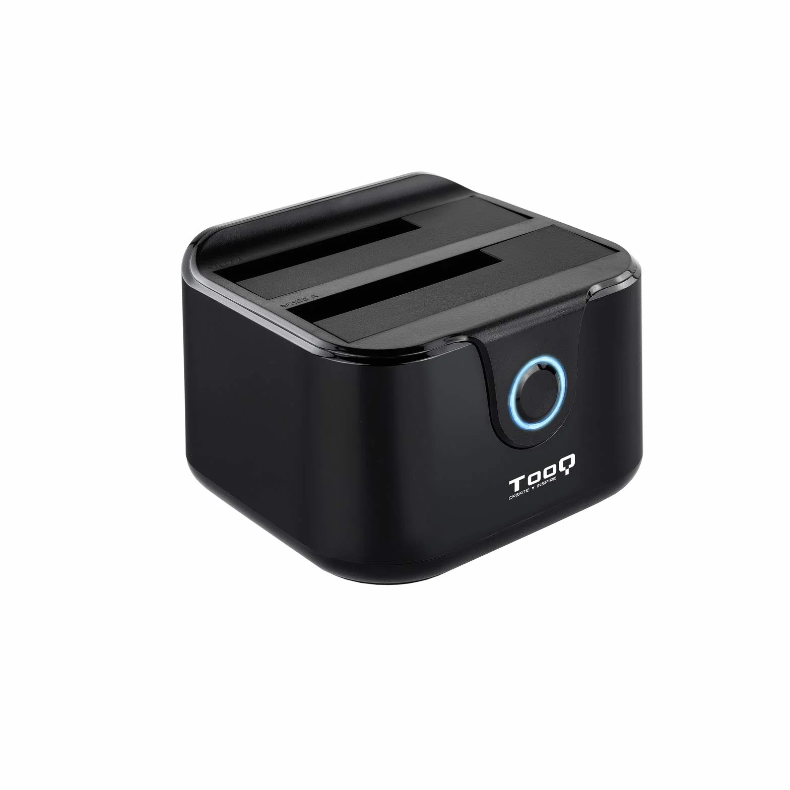 TooQ TQDS-802B - Base de conexion Docking Station con Doble Bahia SATA para Discos de 2.5" y 3.5", USB 3.0 y USB 2.0 Host, Funcion Clone Offline, Color Negro