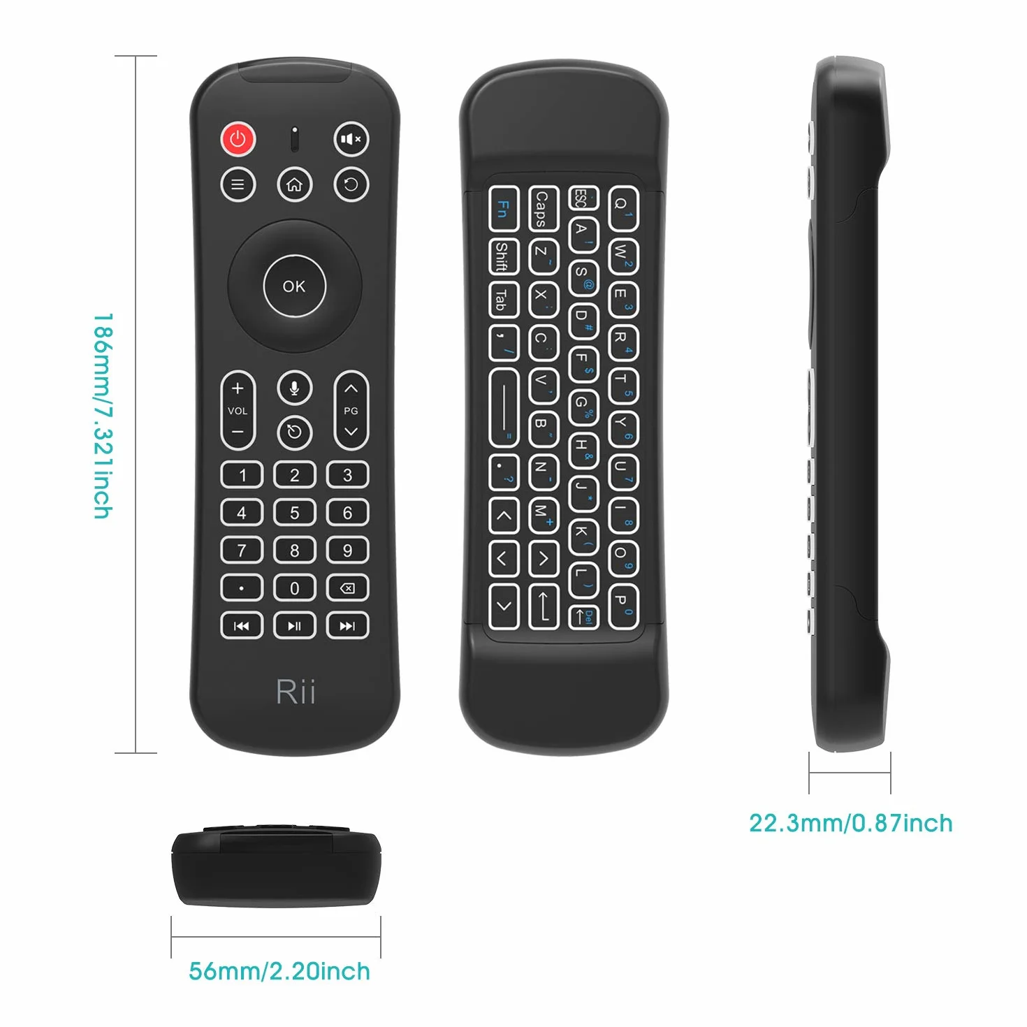 Rii MX6+ Wireless + IR - Control Remoto con Gyro Mouse, Teclado retroiluminado y micrófono para Android Smart TV, TV Box, PC y Mac