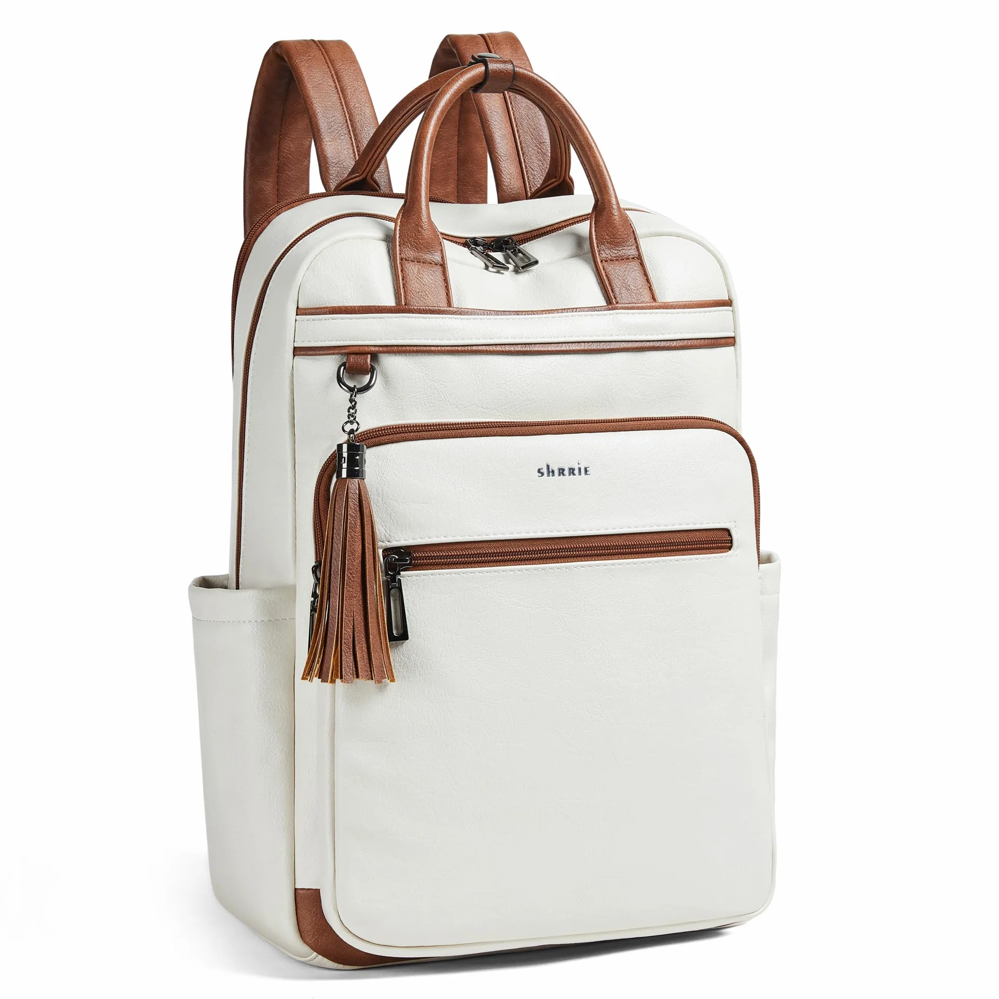 Shrrie Mochila para portátil de 15,6 pulgadas para mujer, mochila de viaje de cuero, mochila de trabajo para computadora de negocios y universidad