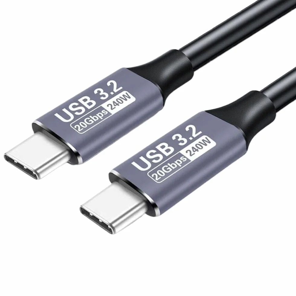 Cable USB 3.2 de 20 Gbps, 48 V, 5 A, 240 W, USB C a tipo C 3.2 Gen2, cable de transferencia de datos, 4K, 60 Hz, QC 3.0, carga rápida (1,5 m)