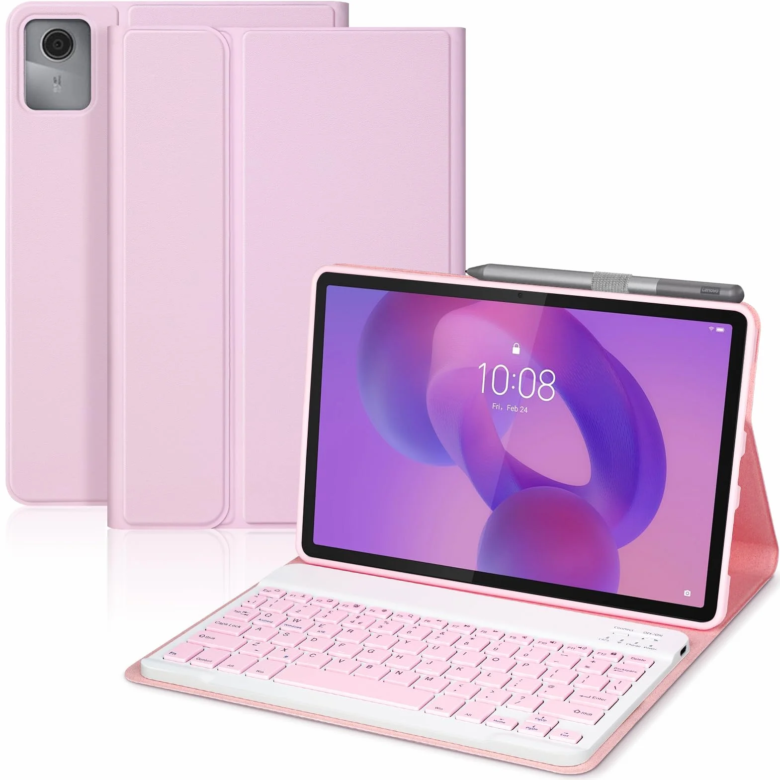 Funda Teclado para Lenovo Idea Tab 2025 11 Pulgadas(TB336FU/TB336ZU),Soporte para Lápiz y Teclado Recargable, [Español] Magnético Desmontable BluetoothTeclado para tablet lenovo idea 11 (Rosa)