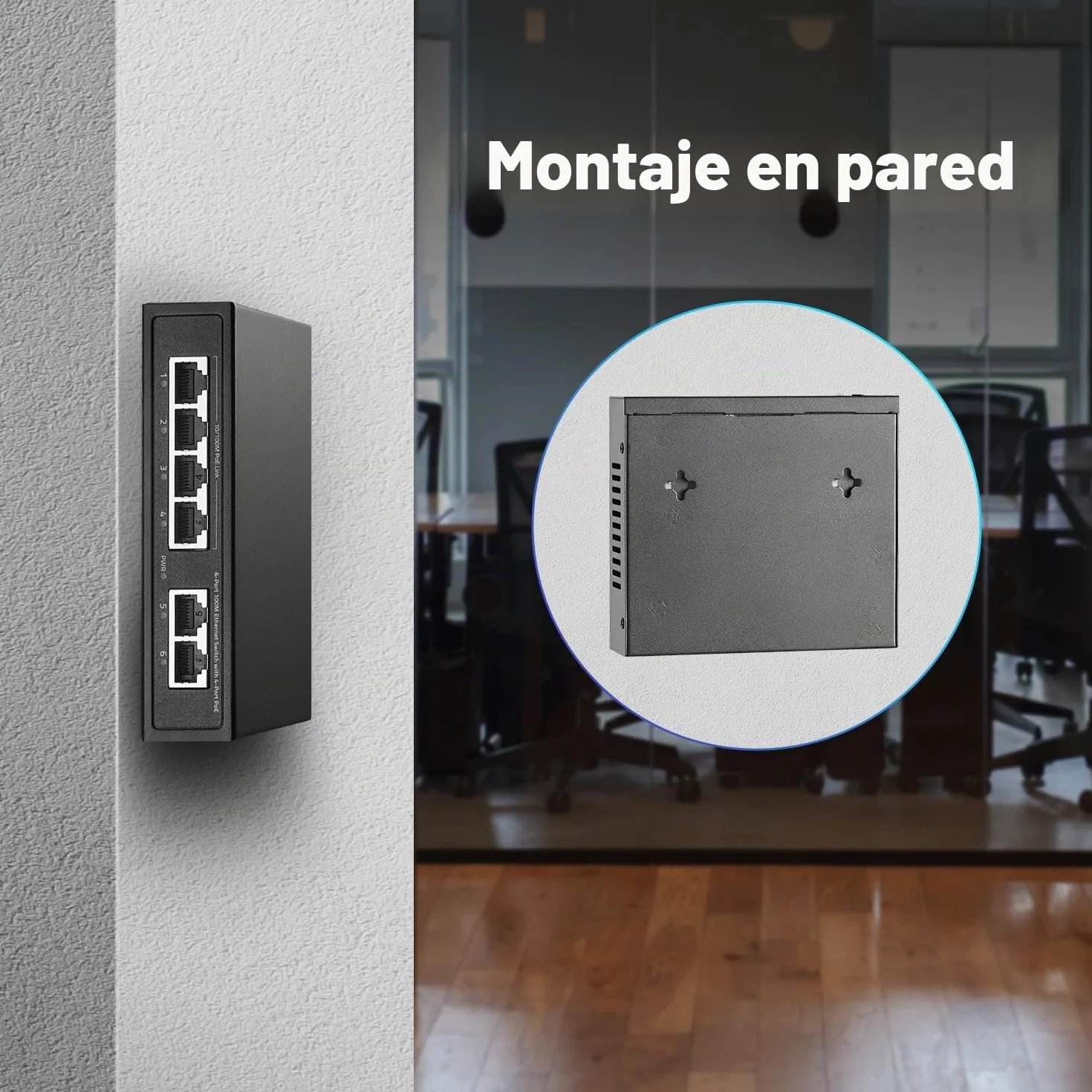 Conmutador PoE Mini YuLinca de 6 puertos con 4 puertos PoE+, 2 enlaces ascendentes Fast Ethernet, 10/100 Mbps, PoE 802.3af/at 65W, conmutador de red PoE+ Plug & Play metálico sin ventilador