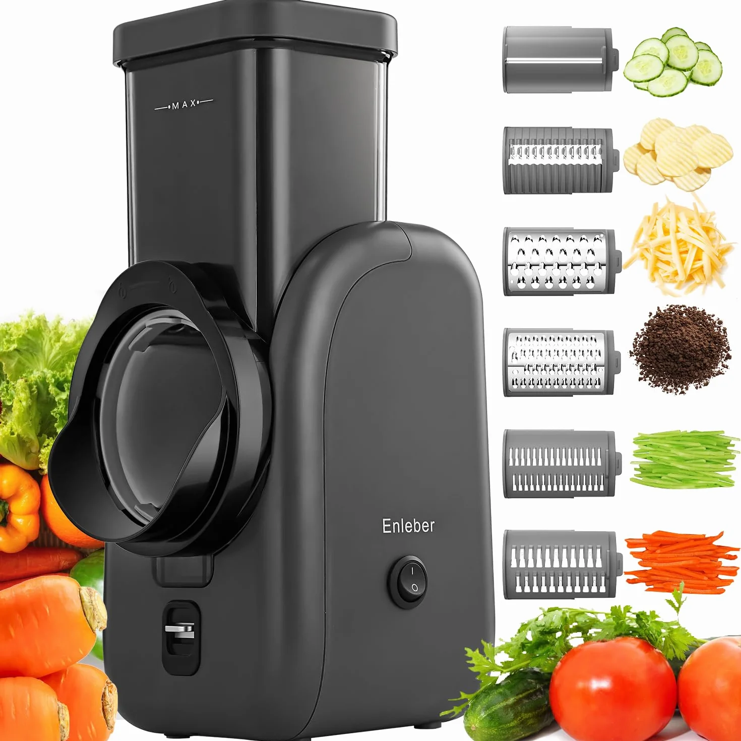 Rallador Eléctrico de Queso, Verduras y Fruta, Cortador Eléctrico, para Zanahorias, Pepino, Manzanas, Nueces Gris-Negro