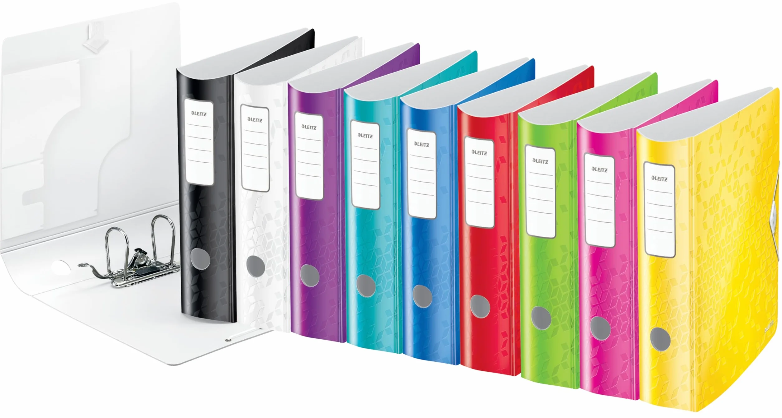 Leitz Archivador de calidad 180° Active WOW, 5 unidades, A4, ancho, lomo redondeado, 8,2 cm de ancho, cierre de goma, espuma ligera, carpeta de plástico, serie WOW, color negro, 11060095