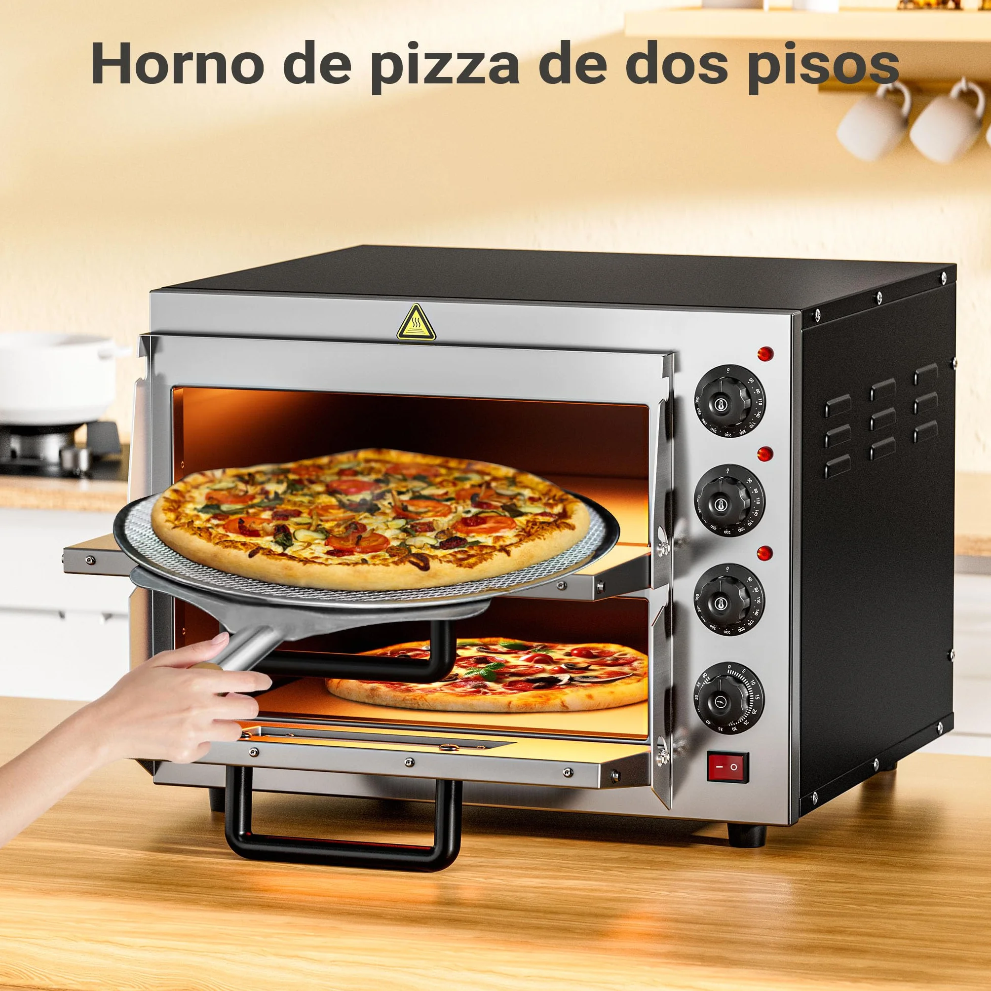 Horno para pizzas 3000W acero inoxidable piedra de cordierita 2 niveles