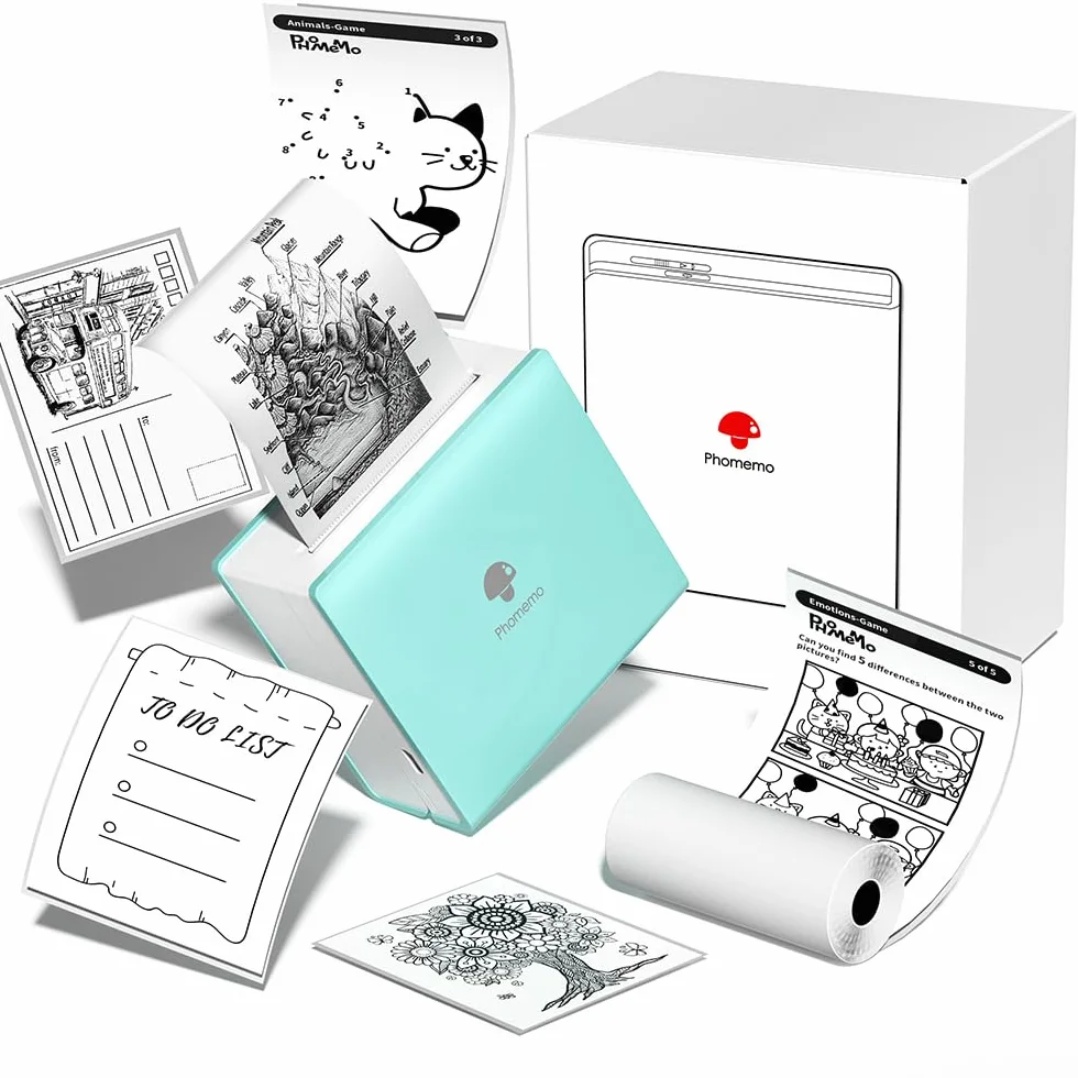 Phomemo Mini Impresora – M02 Impresora inalámbrica portátil de Mano, Compatible con iOS y Android, Impresora de Etiquetas térmicas para Lista de Trabajo, Nota de Estudio, Diario, Verde Helado
