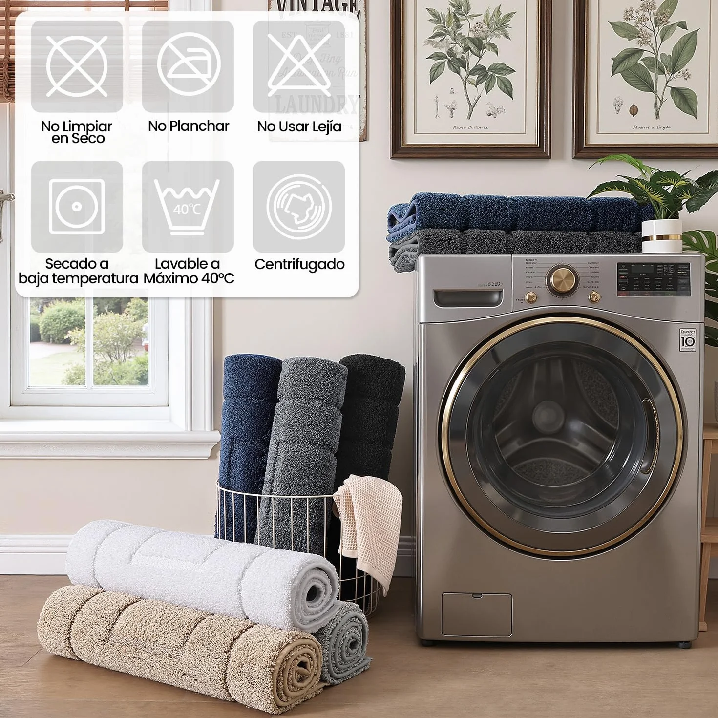 Alfombra Baño Antideslizante 40 x 60 cm Microfibra Súper Absorbente Lavable Máquina Beige