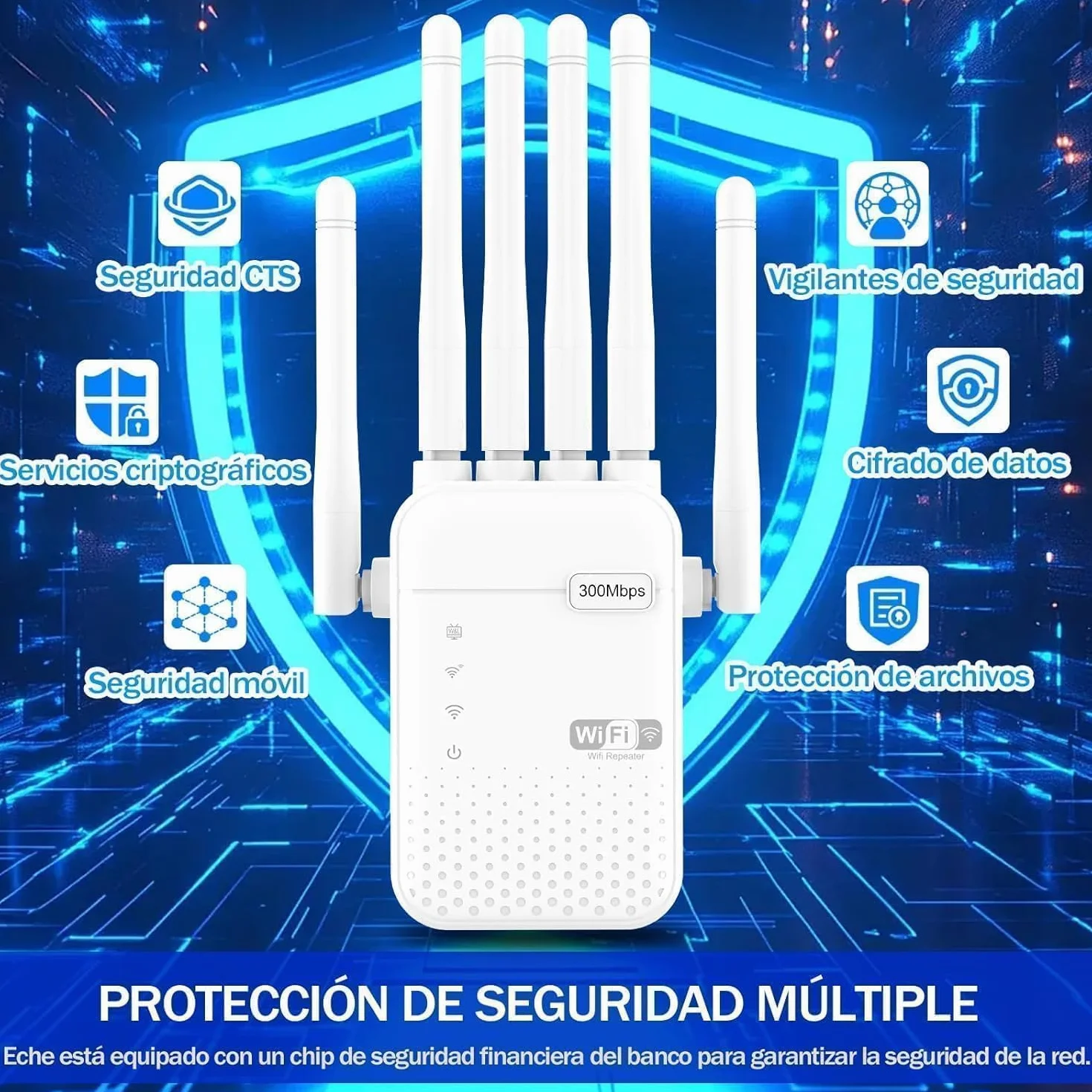 Repetidor WiFi,2026 Potente Amplificador WiFi,Amplificador señal WiFi,Repetidor WiFi Largo Alcance,6 Antenas,2 Puertos LAN,Cobertura de hasta 11800Sq.para Oficinas Y hogares,Fácil Instalación (Small)