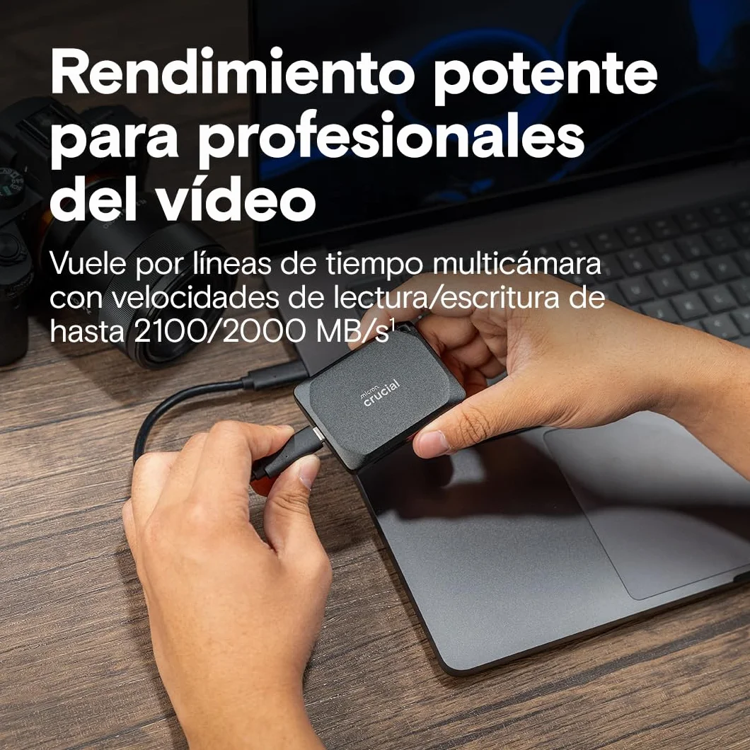 Crucial X10 Pro SSD 1TB Portátil, Lectura de hasta 2100 MB/s y Escritura de 2000 MB/s, PC y Mac, Resistente al Agua y al Polvo (IP55), Disco Duro Sólido Externo, USB-C 3.2 - CT1000X10PROSSD902
