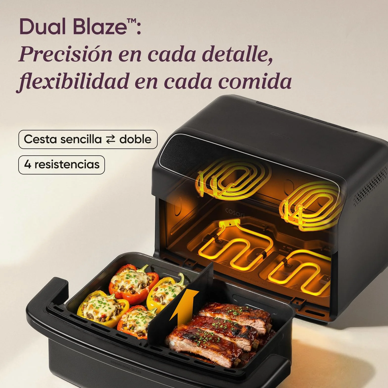 Cosori Dual Blaze Twinfry Freidora de Aire 8,6 Litros Doble Cesta 2700W Revestimiento Cerámico sin PFAS 6 en 1